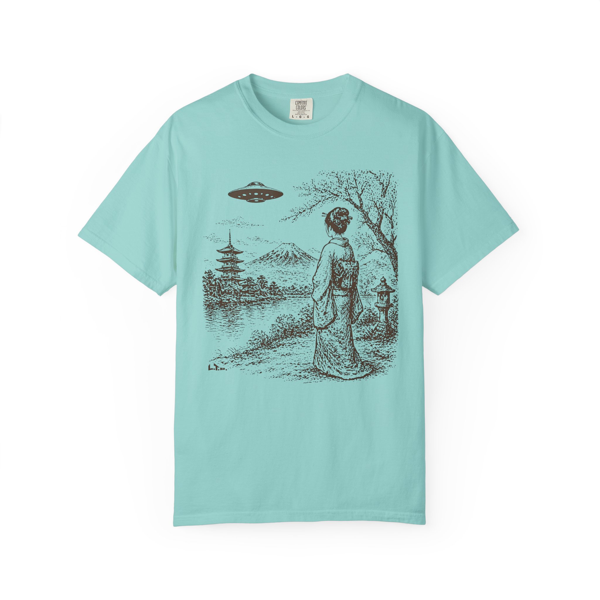Geisha Japan UFO T-Shirt | Mount Fuji Sci‑Fi Mashup Streetwear Tee - Image 5