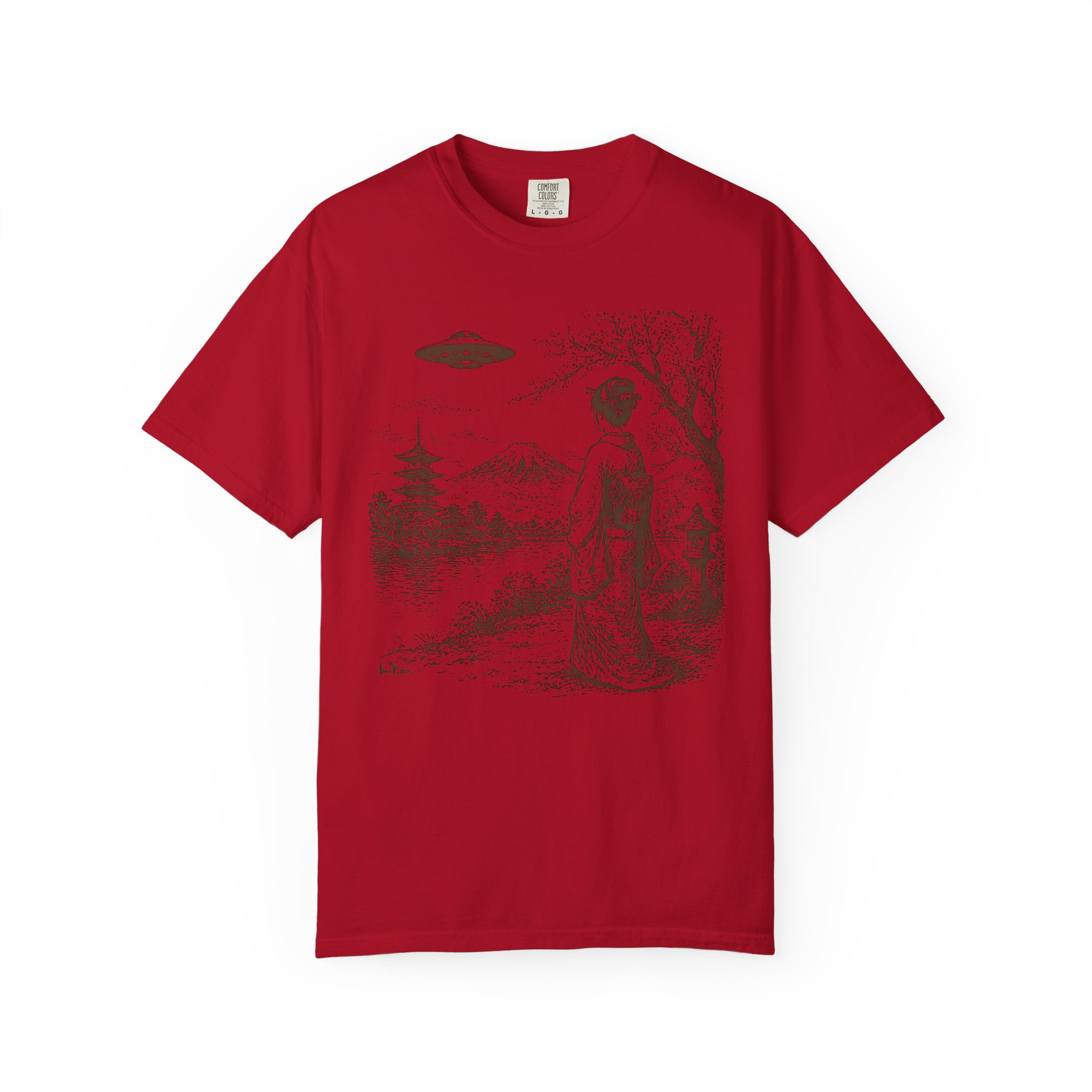 Geisha Japan UFO T-Shirt | Mount Fuji Sci‑Fi Mashup Streetwear Tee - Image 15