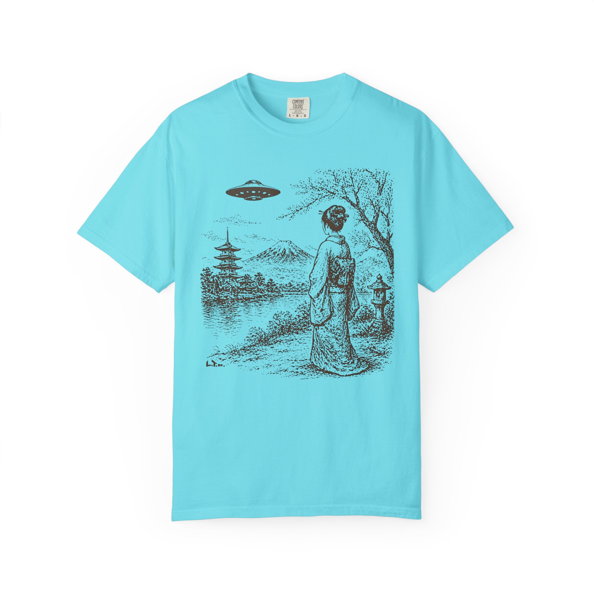 Geisha Japan UFO T-Shirt | Mount Fuji Sci‑Fi Mashup Streetwear Tee - Image 7