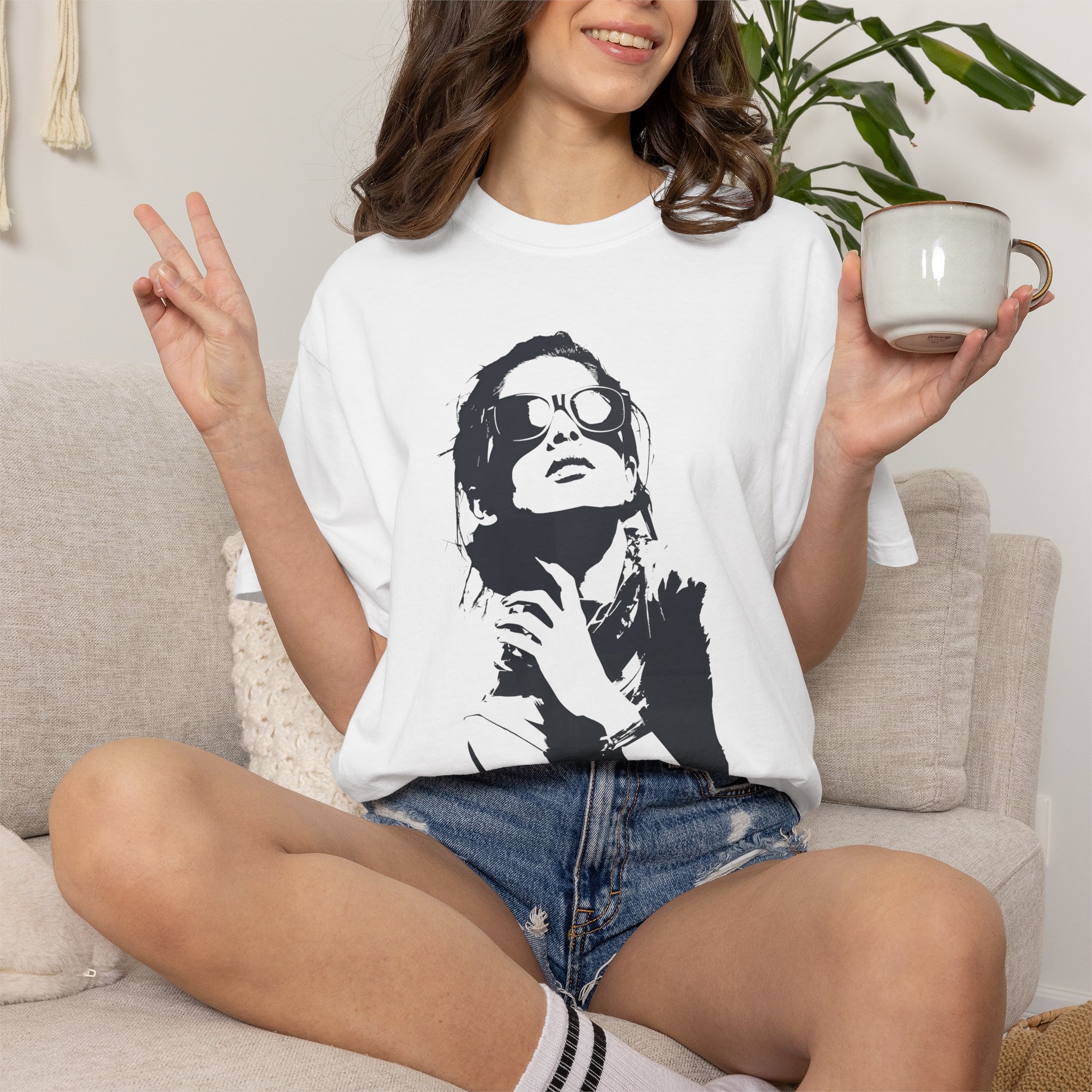 Sunglasses Portrait T-Shirt | Monochrome Stylish Streetwear Tee - Image 2
