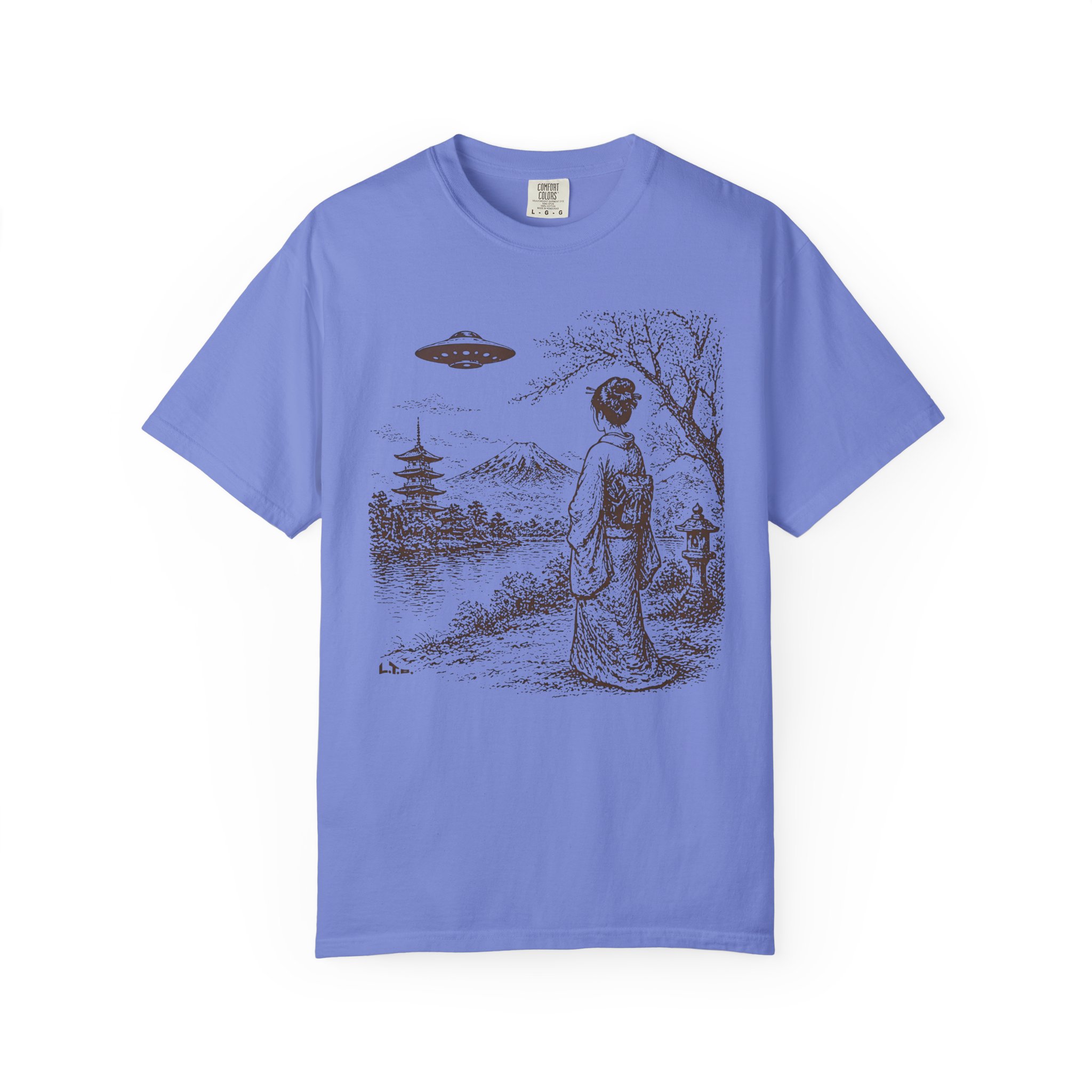 Geisha Japan UFO T-Shirt | Mount Fuji Sci‑Fi Mashup Streetwear Tee - Image 9