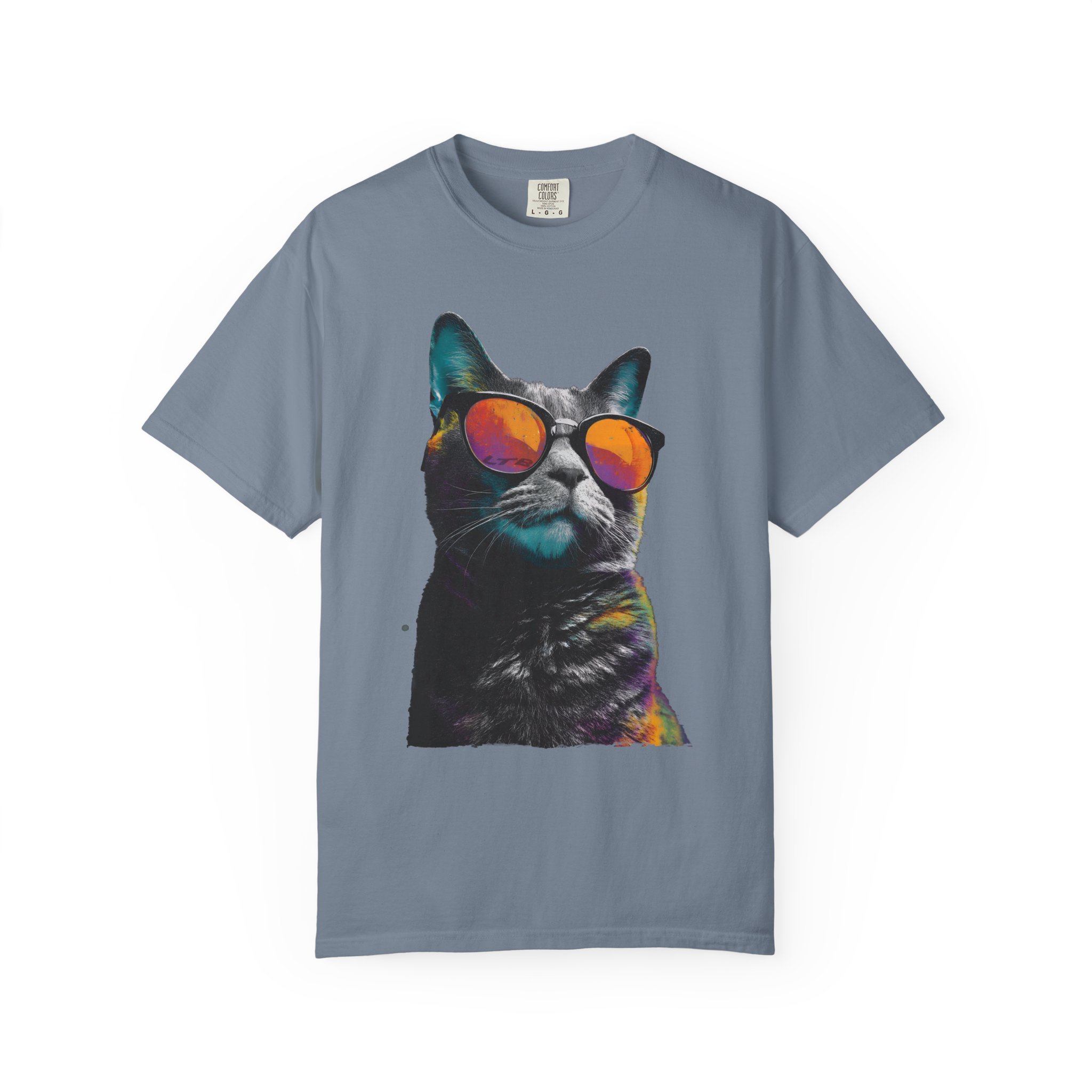 Cool Cat Sunglasses T-Shirt | Colorful Kitty Artistic Streetwear Tee - Image 7