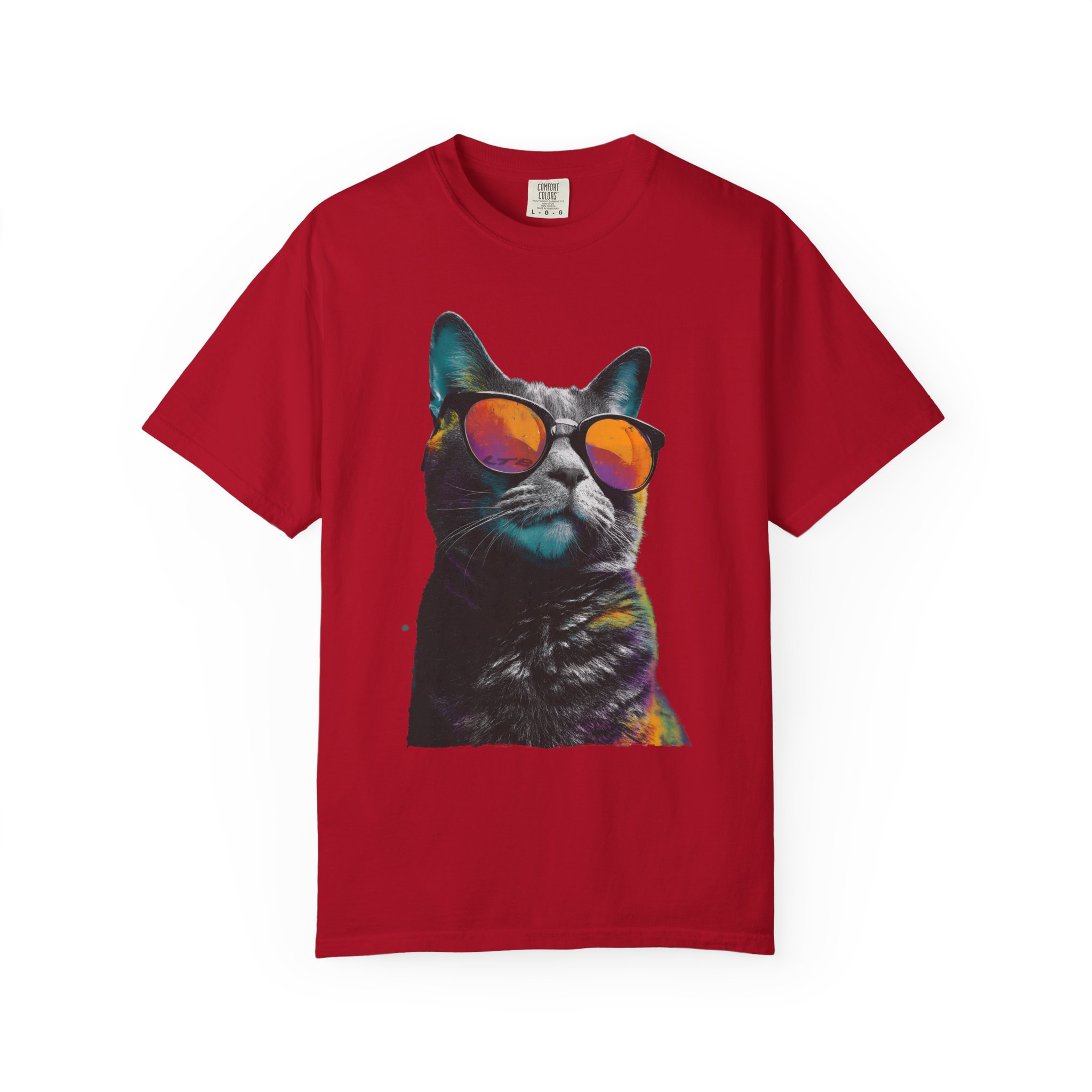 Cool Cat Sunglasses T-Shirt | Colorful Kitty Artistic Streetwear Tee - Image 15