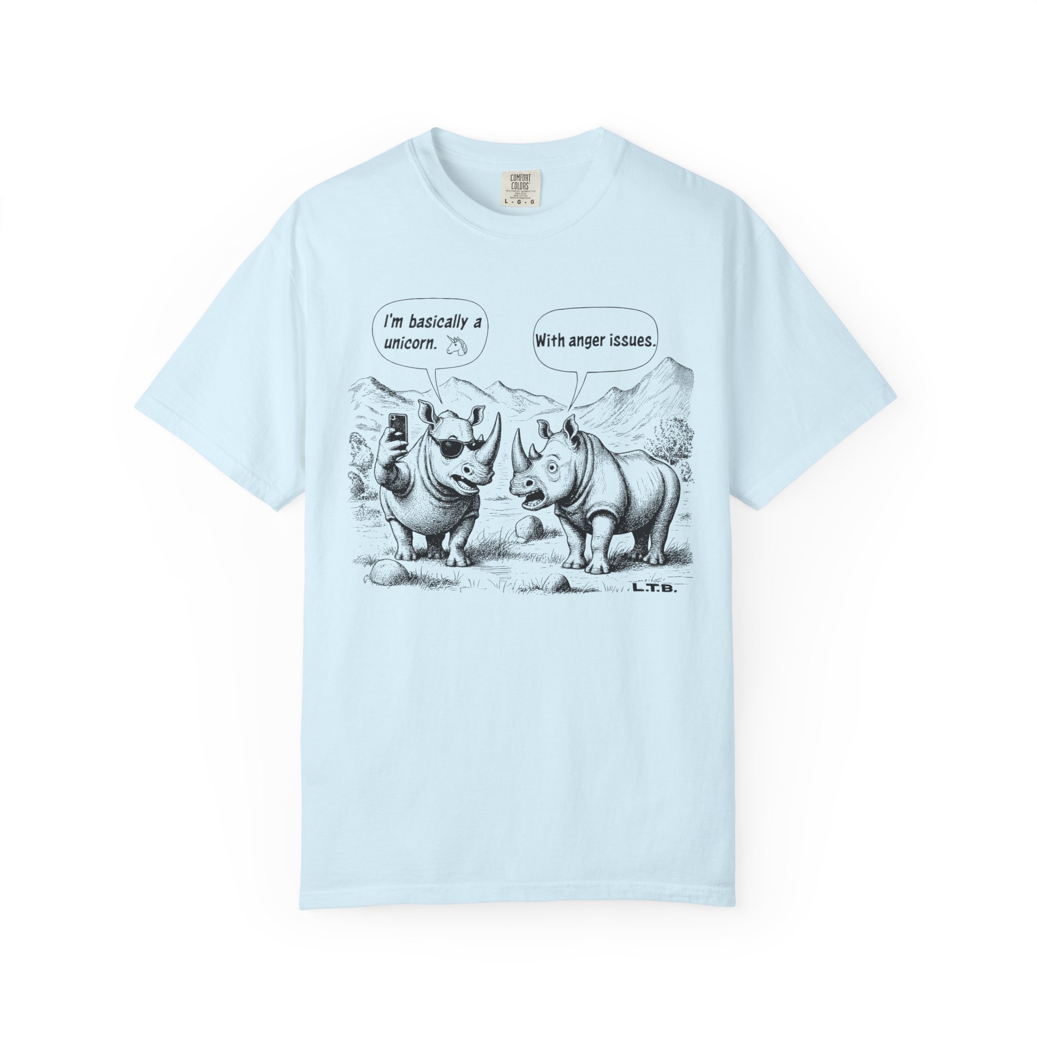 Rhino Cartoon T-Shirt | Funny "I'm basically a unicorn... with anger issues" Animal Humor Streetwear Tee - Image 10