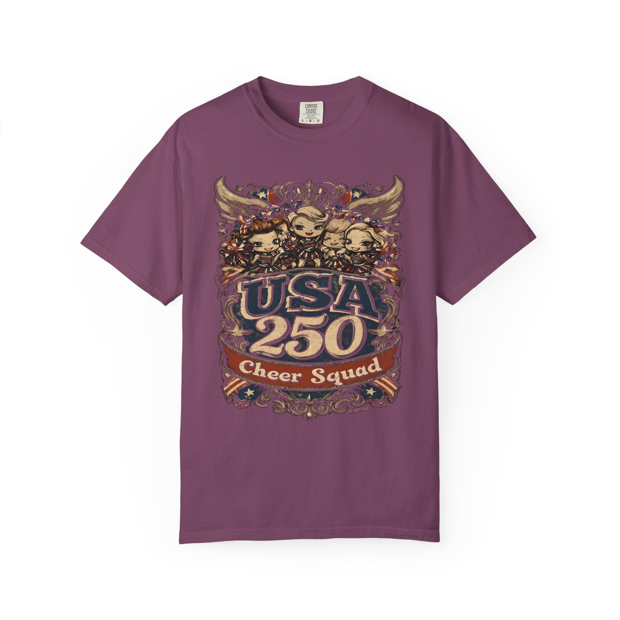 USA 250 Cheer Squad T-Shirt | Patriotic Cheerleader Cartoon Streetwear Tee - Image 12
