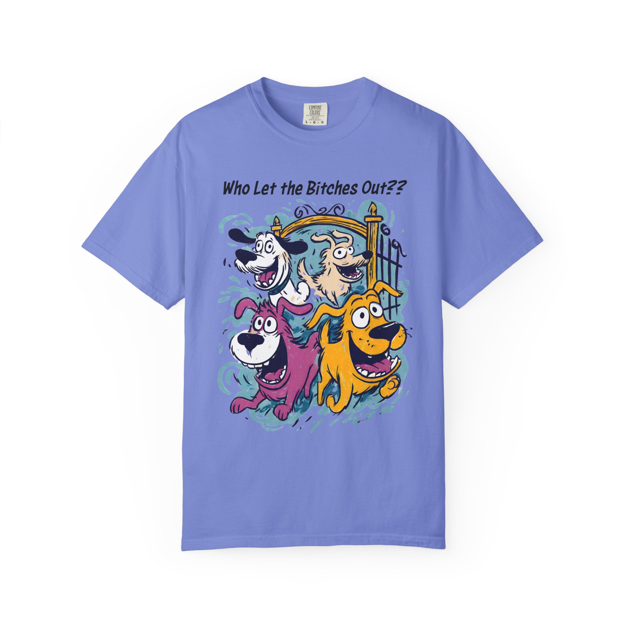 Who Let the Bitches Out T-Shirt | Funny Running Dogs Cartoon Streetwear Tee - Image 10