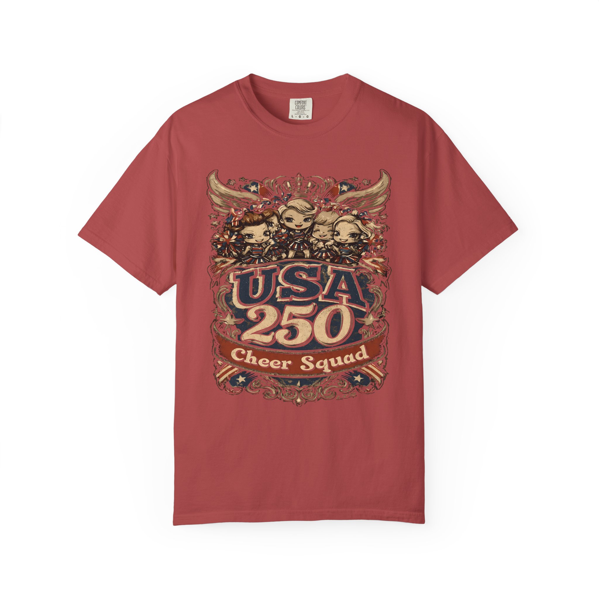 USA 250 Cheer Squad T-Shirt | Patriotic Cheerleader Cartoon Streetwear Tee - Image 14