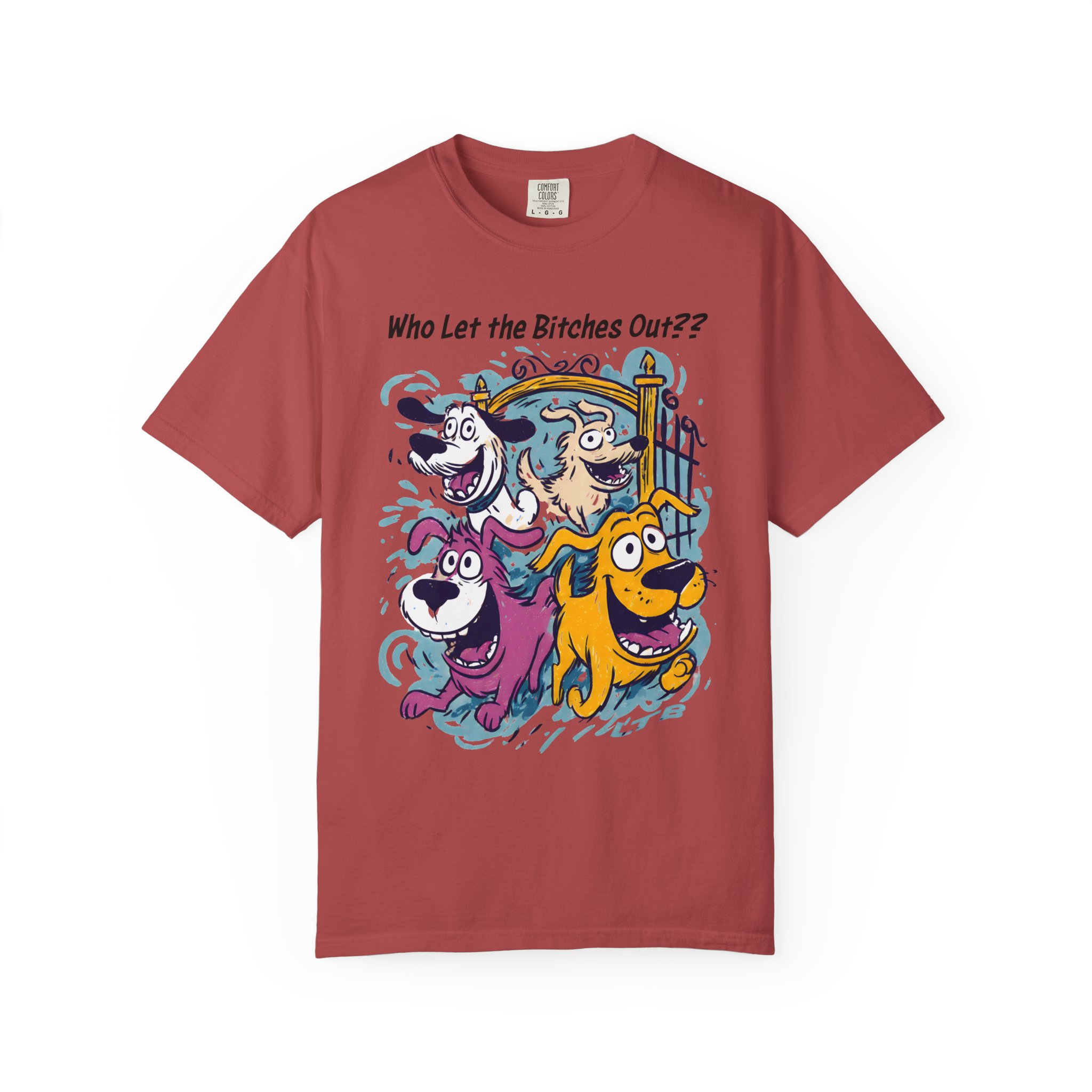 Who Let the Bitches Out T-Shirt | Funny Running Dogs Cartoon Streetwear Tee - Image 14