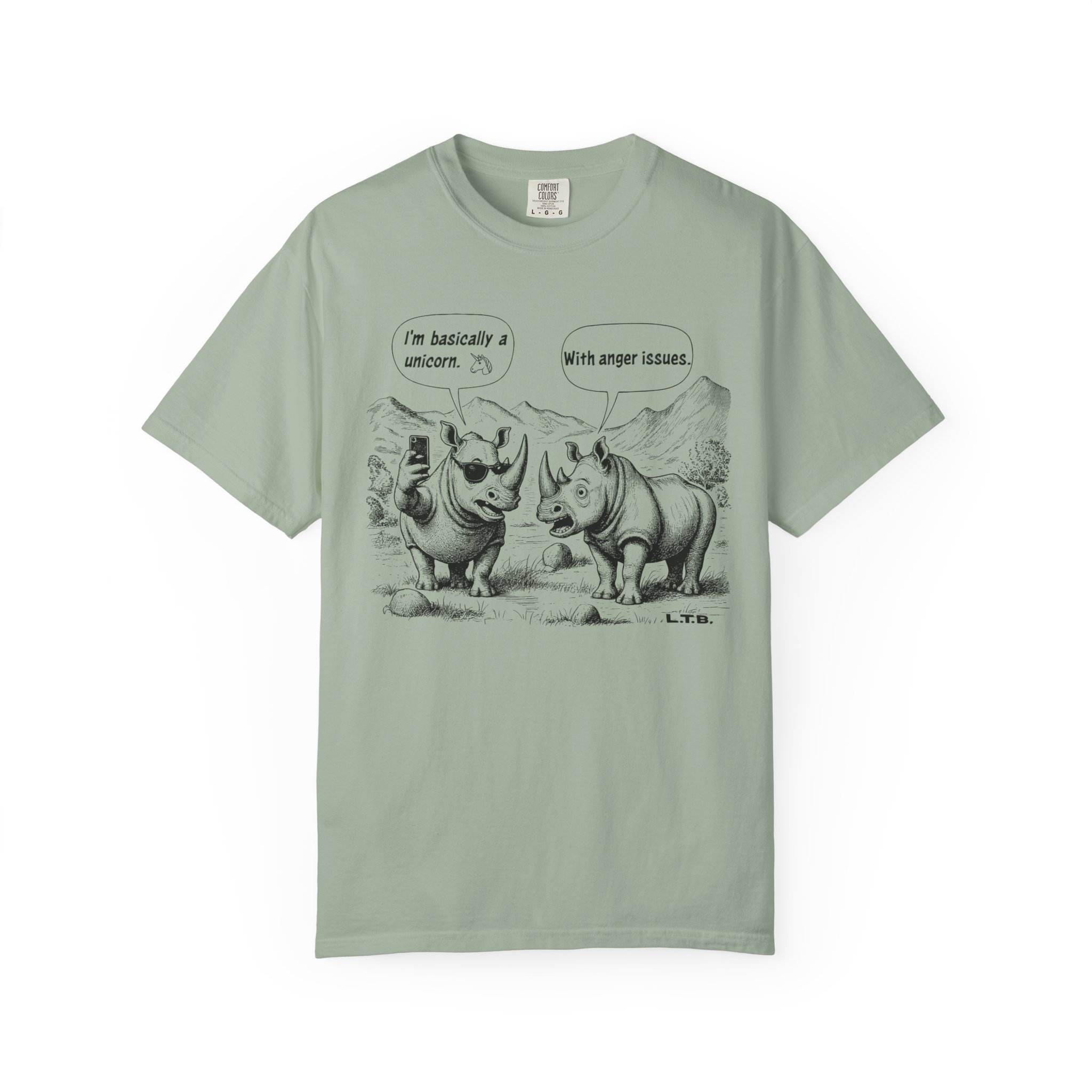 Rhino Cartoon T-Shirt | Funny "I'm basically a unicorn... with anger issues" Animal Humor Streetwear Tee - Image 5