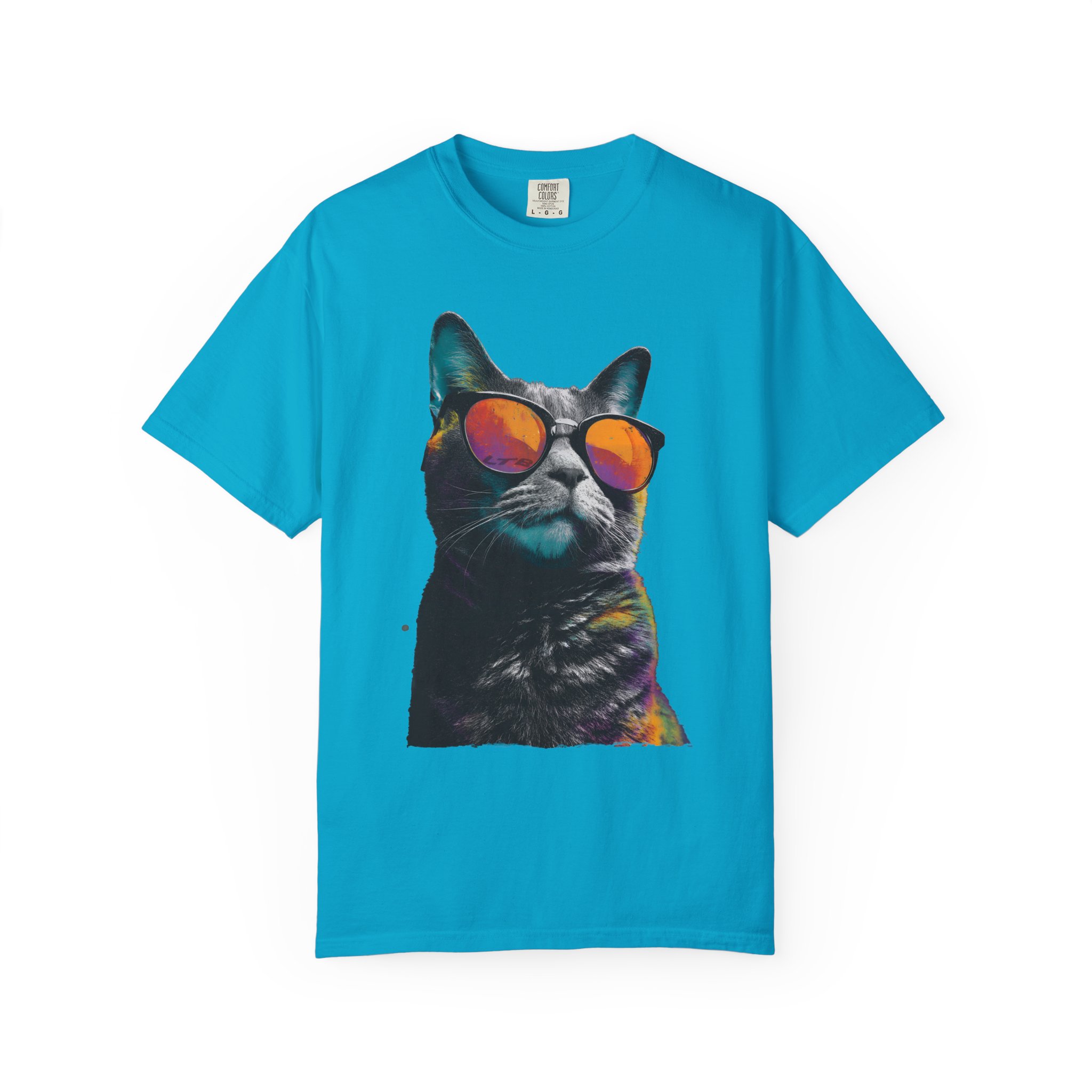 Cool Cat Sunglasses T-Shirt | Colorful Kitty Artistic Streetwear Tee - Image 6
