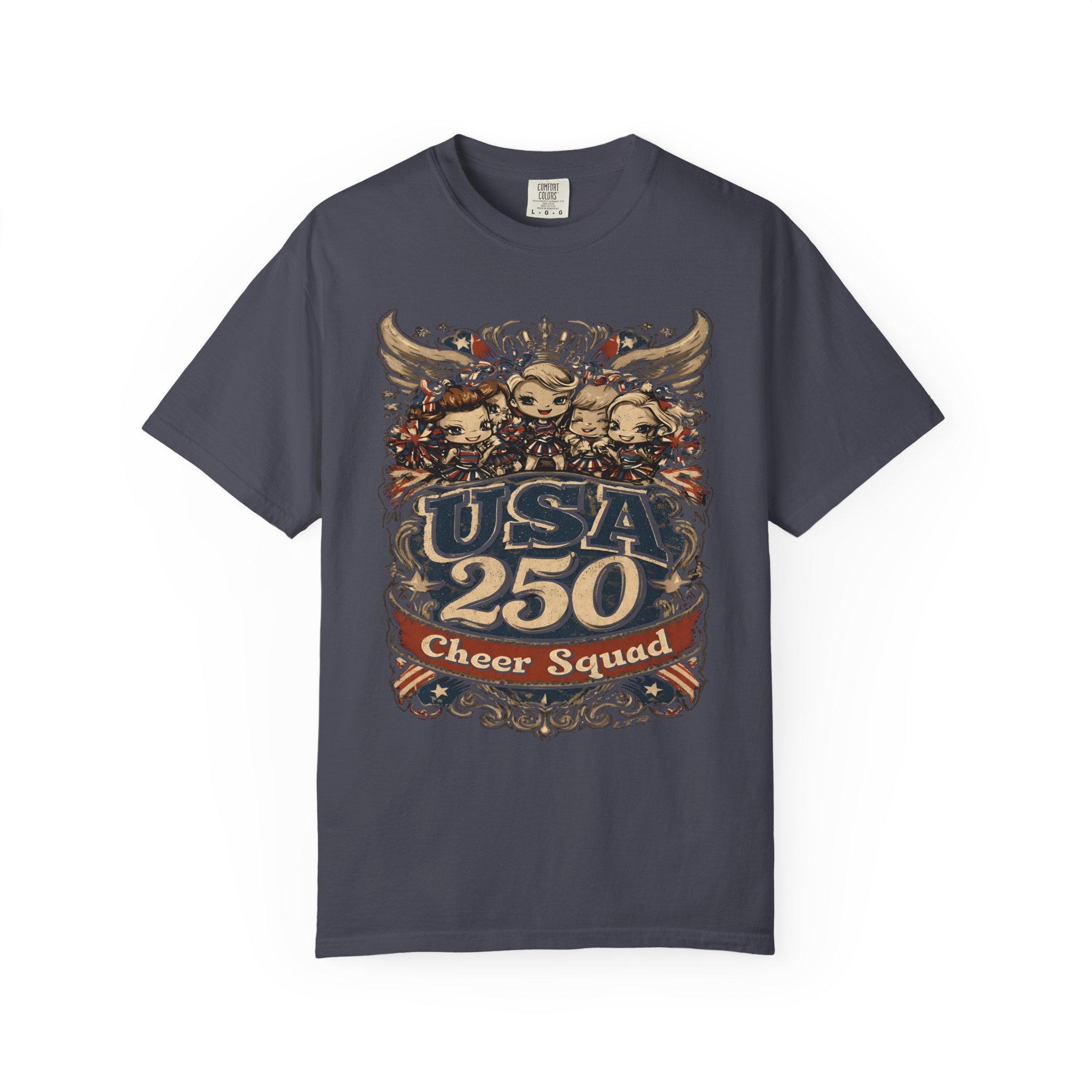 USA 250 Cheer Squad T-Shirt | Patriotic Cheerleader Cartoon Streetwear Tee - Image 9