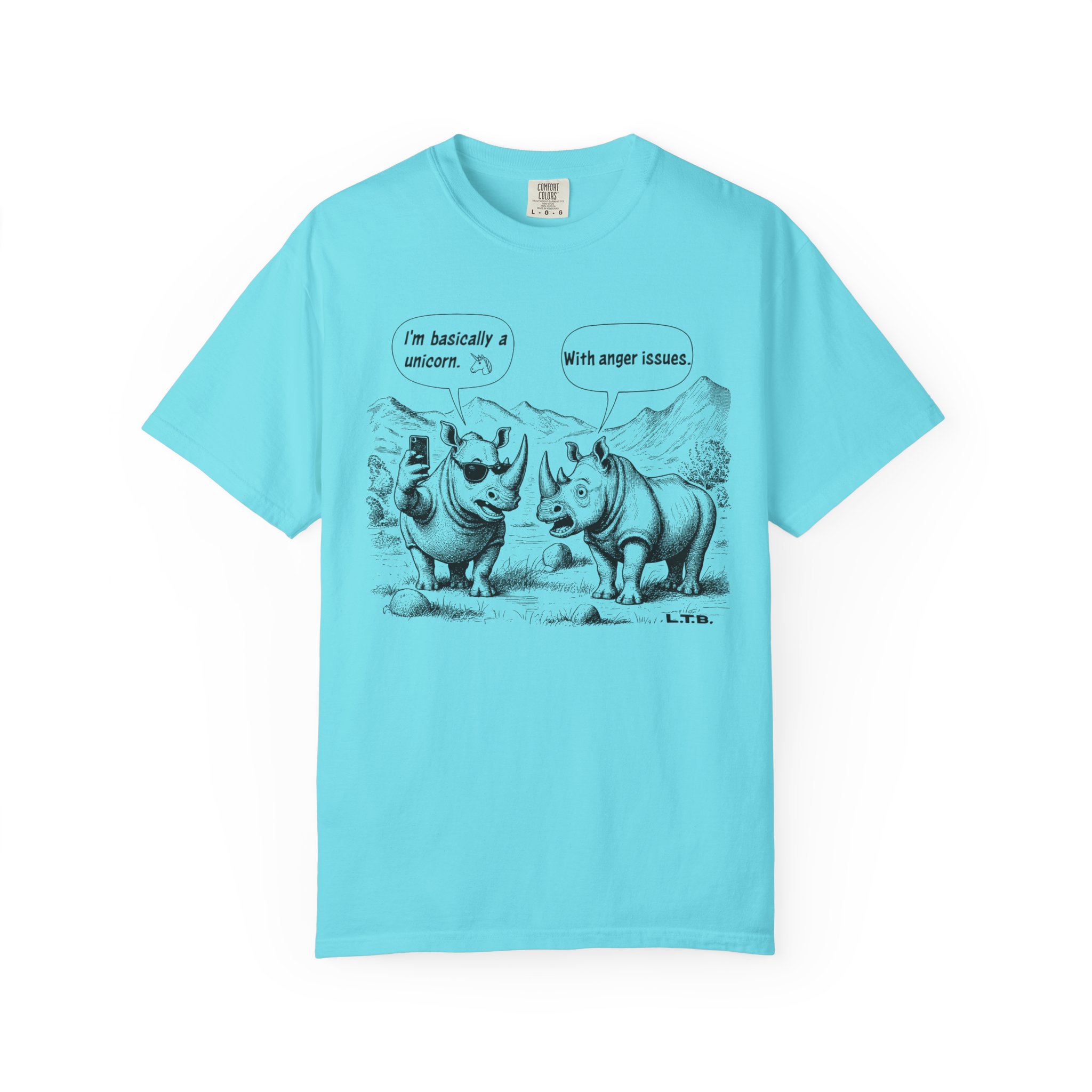 Rhino Cartoon T-Shirt | Funny "I'm basically a unicorn... with anger issues" Animal Humor Streetwear Tee - Image 8