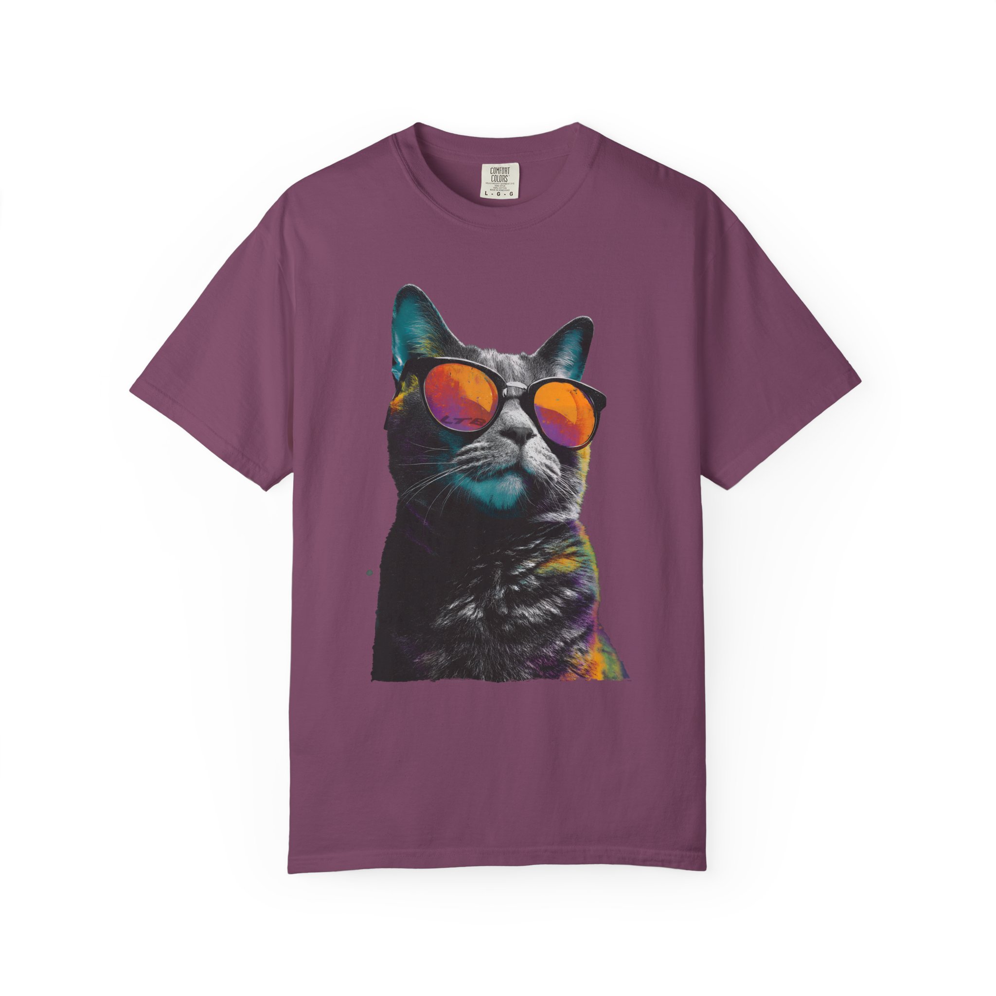 Cool Cat Sunglasses T-Shirt | Colorful Kitty Artistic Streetwear Tee - Image 11