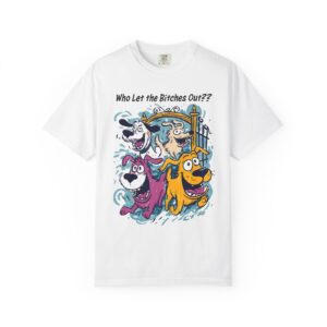 Who Let the Bitches Out T-Shirt | Funny Running Dogs Cartoon Streetwear Tee