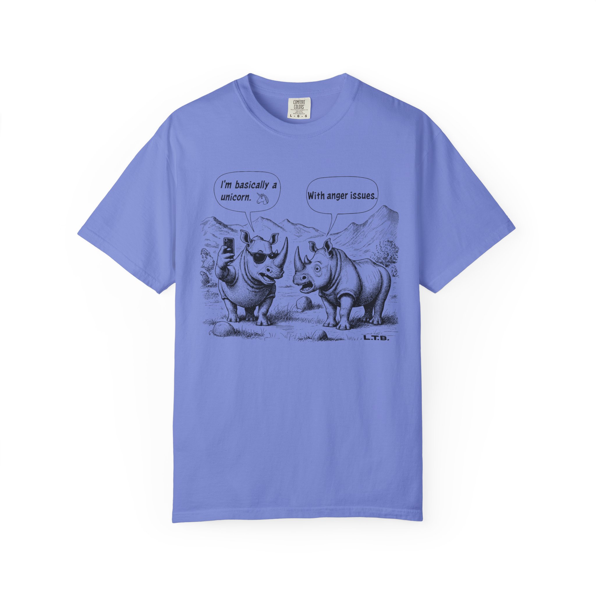 Rhino Cartoon T-Shirt | Funny "I'm basically a unicorn... with anger issues" Animal Humor Streetwear Tee - Image 11