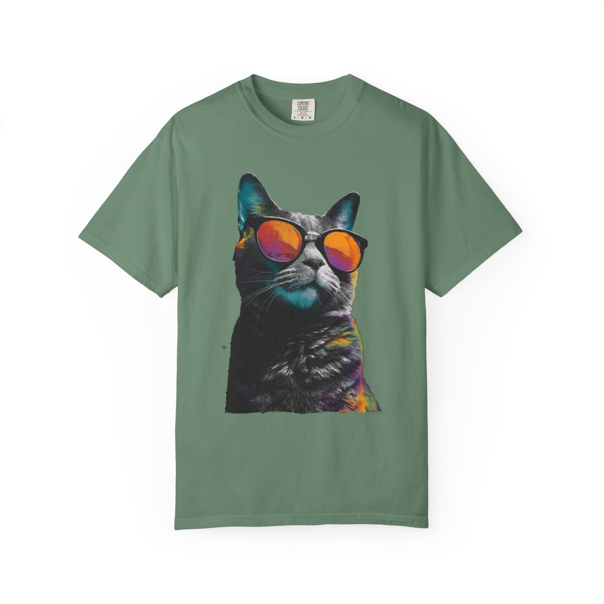 Cool Cat Sunglasses T-Shirt | Colorful Kitty Artistic Streetwear Tee - Image 5