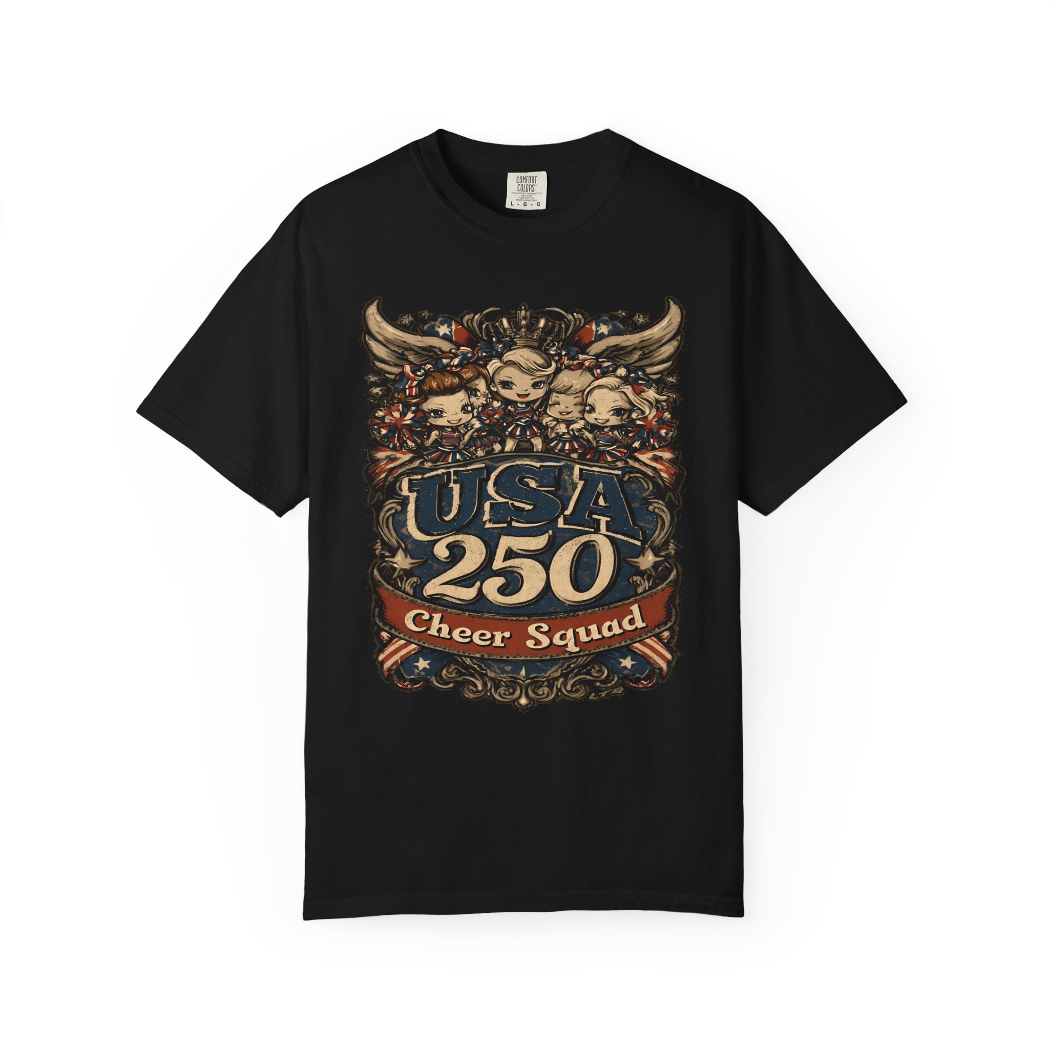 USA 250 Cheer Squad T-Shirt | Patriotic Cheerleader Cartoon Streetwear Tee
