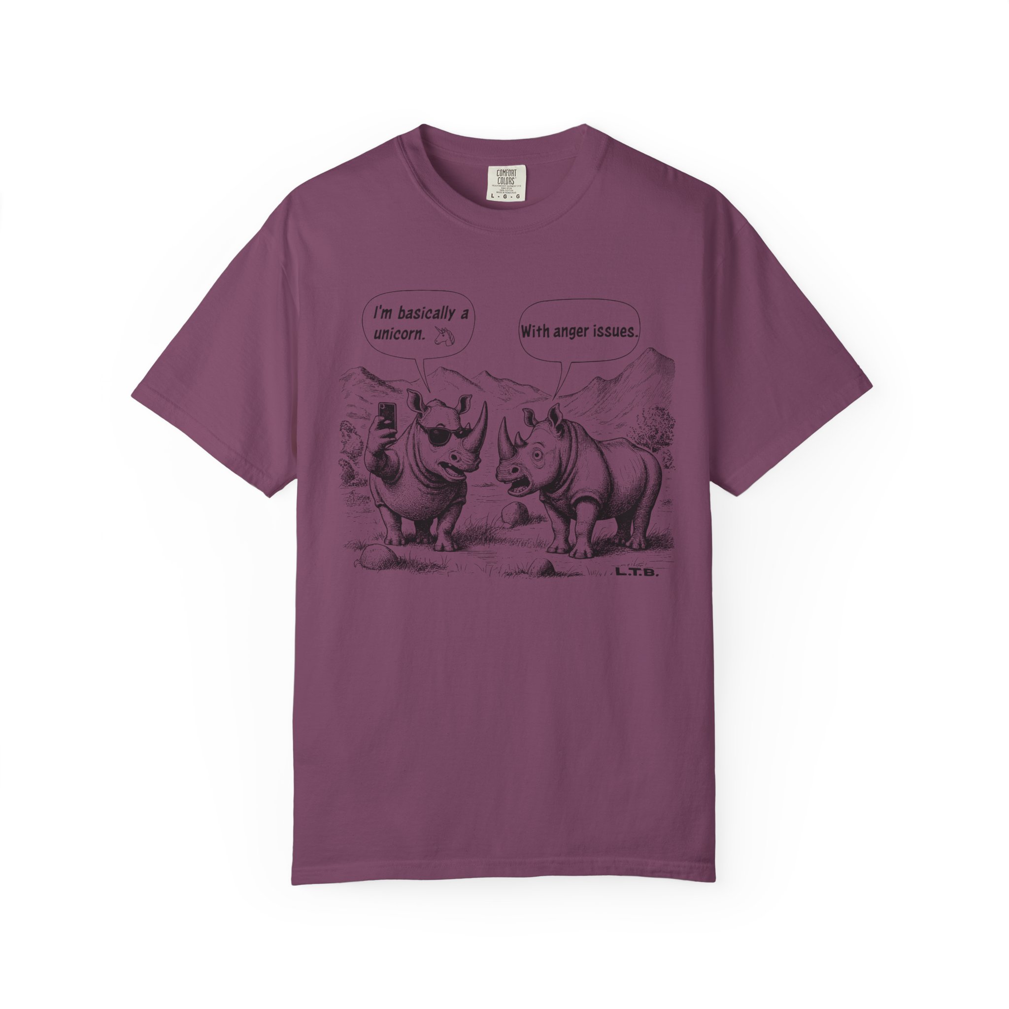 Rhino Cartoon T-Shirt | Funny "I'm basically a unicorn... with anger issues" Animal Humor Streetwear Tee - Image 13