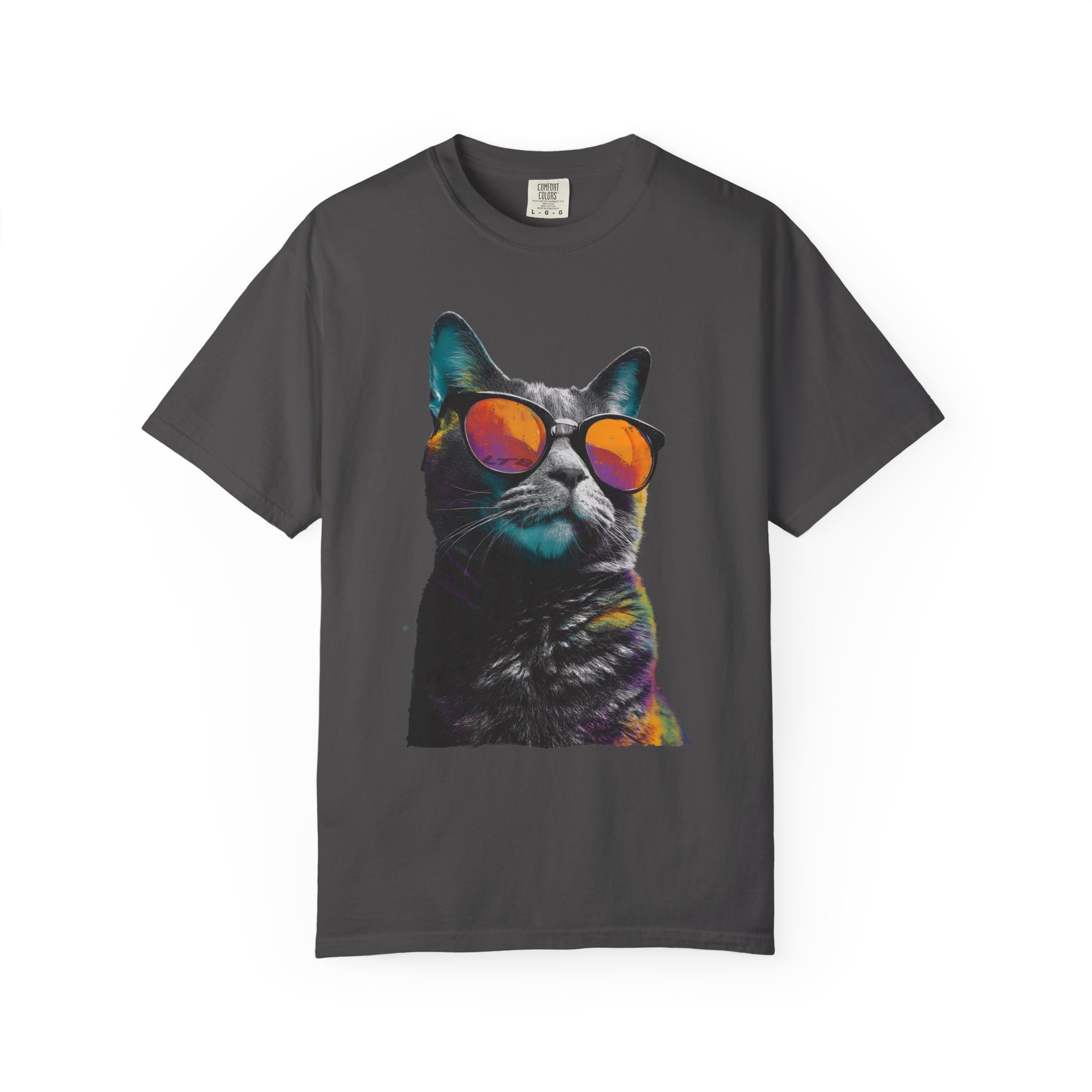 Cool Cat Sunglasses T-Shirt | Colorful Kitty Artistic Streetwear Tee - Image 8