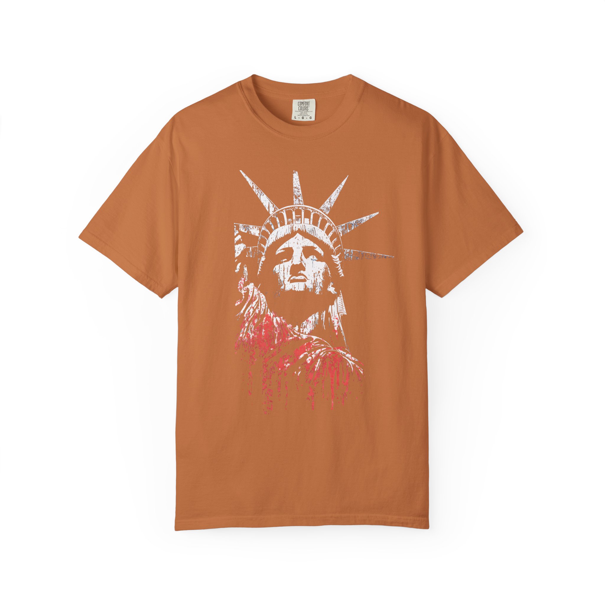 Statue of Liberty T-Shirt | Distressed Red Drip Patriotic Streetwear Tee - Image 3