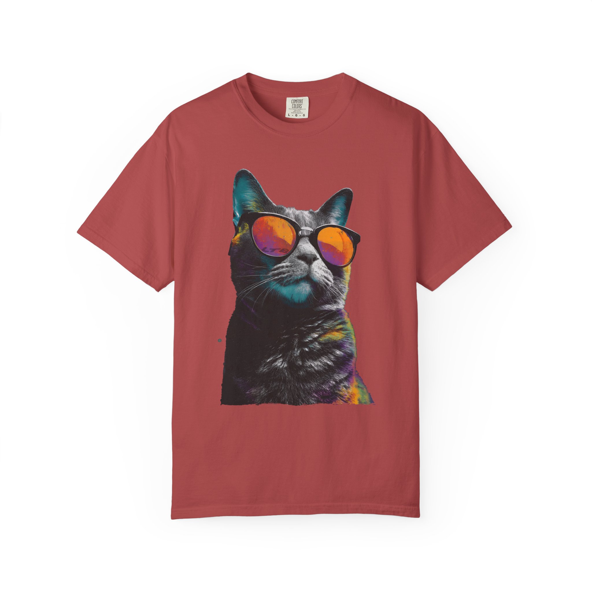 Cool Cat Sunglasses T-Shirt | Colorful Kitty Artistic Streetwear Tee - Image 14