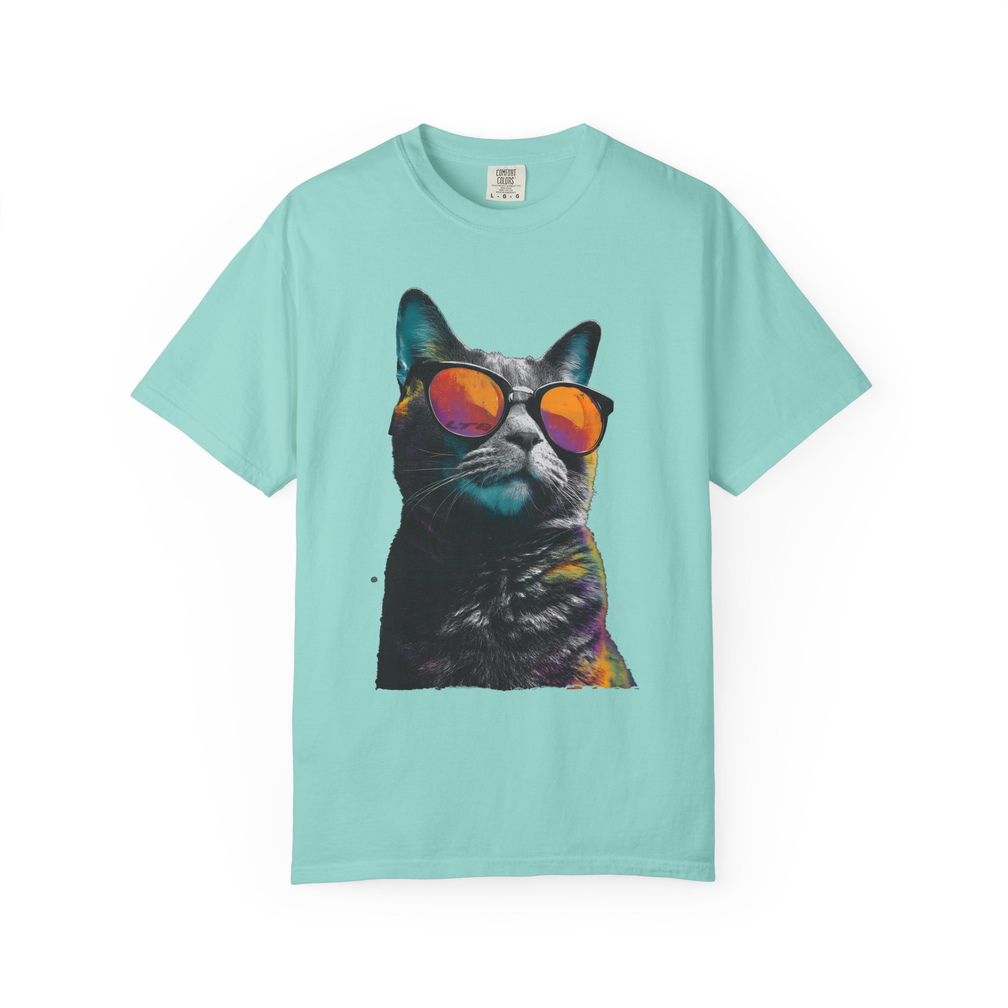 Cool Cat Sunglasses T-Shirt | Colorful Kitty Artistic Streetwear Tee - Image 4