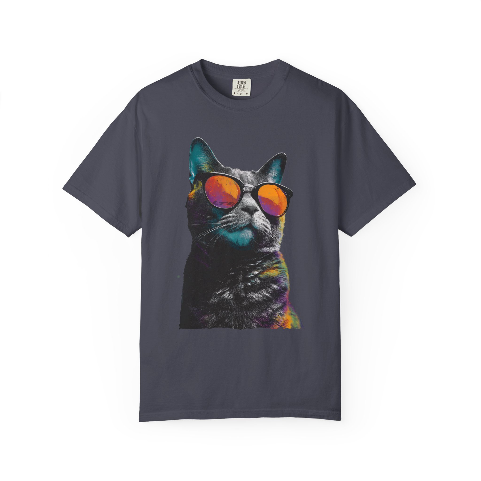 Cool Cat Sunglasses T-Shirt | Colorful Kitty Artistic Streetwear Tee - Image 10