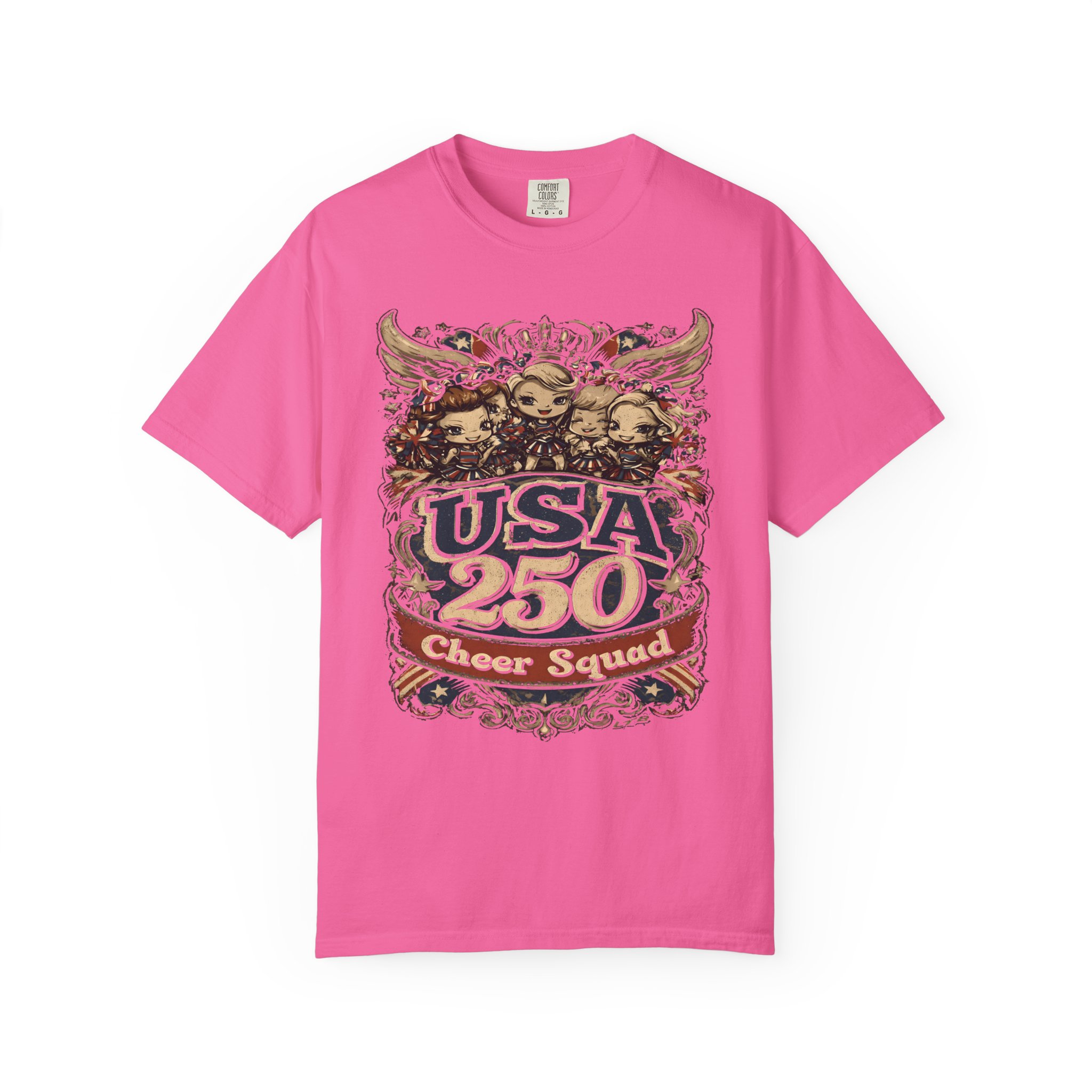 USA 250 Cheer Squad T-Shirt | Patriotic Cheerleader Cartoon Streetwear Tee - Image 11