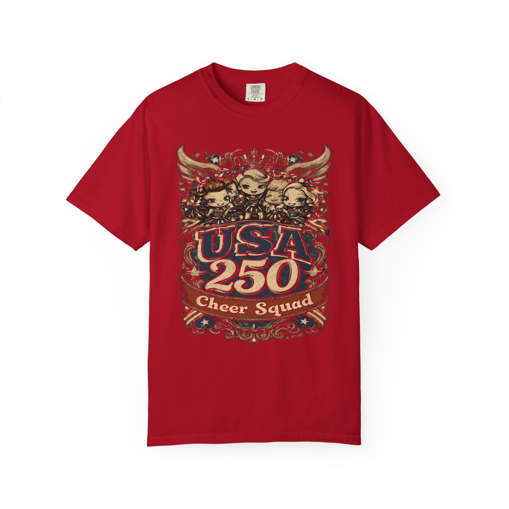 USA 250 Cheer Squad T-Shirt | Patriotic Cheerleader Cartoon Streetwear Tee - Image 15