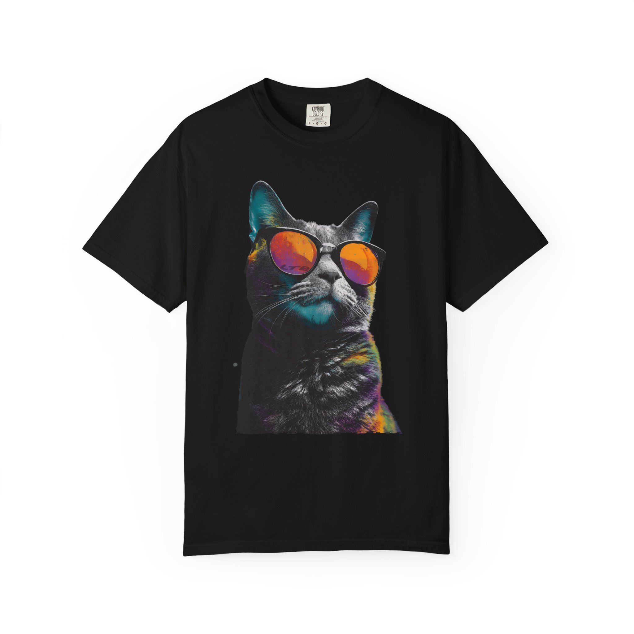 Cool Cat Sunglasses T-Shirt | Colorful Kitty Artistic Streetwear Tee - Image 9