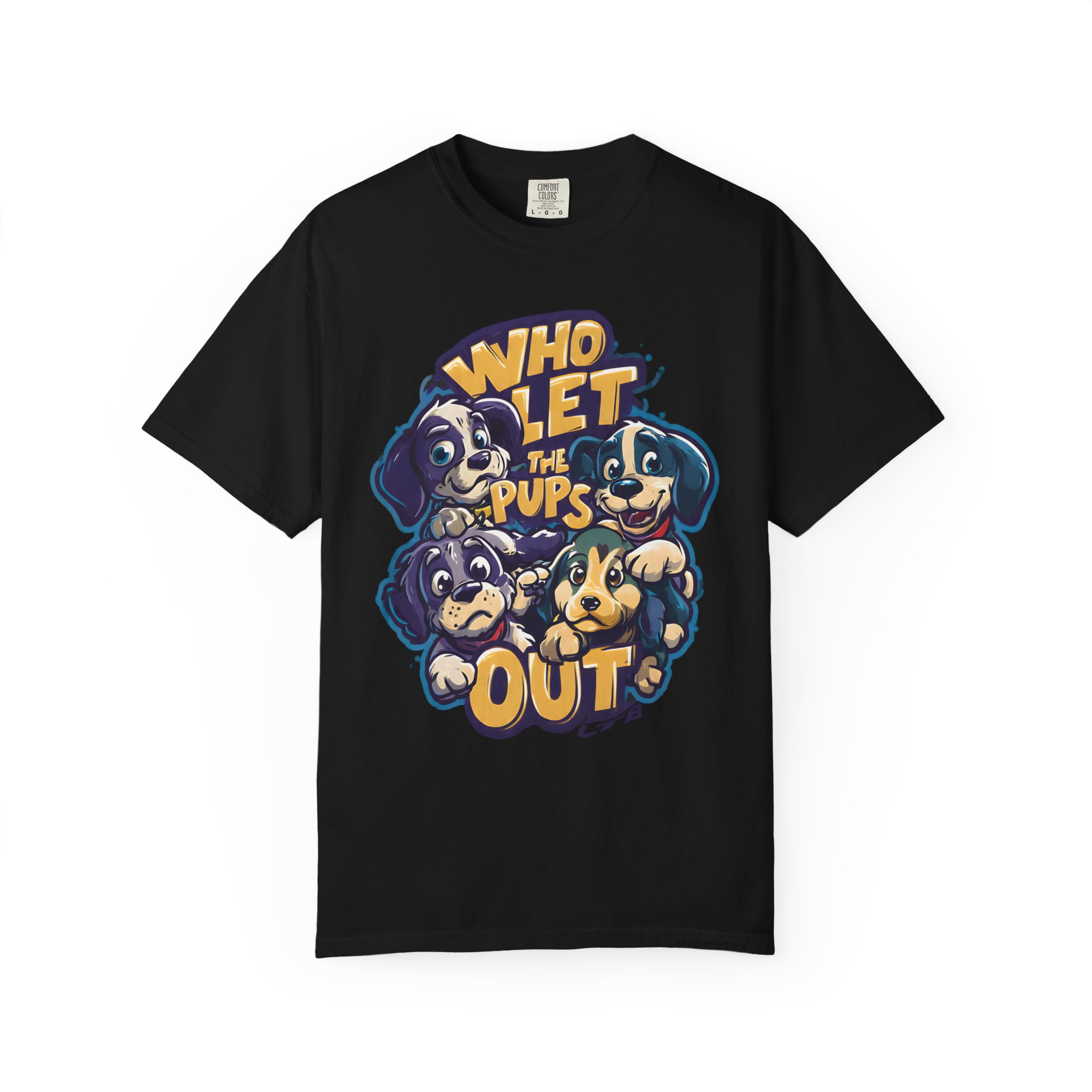 Who Let the Pups Out T-Shirt | Cute Cartoon Puppy Squad Streetwear Tee - Image 3