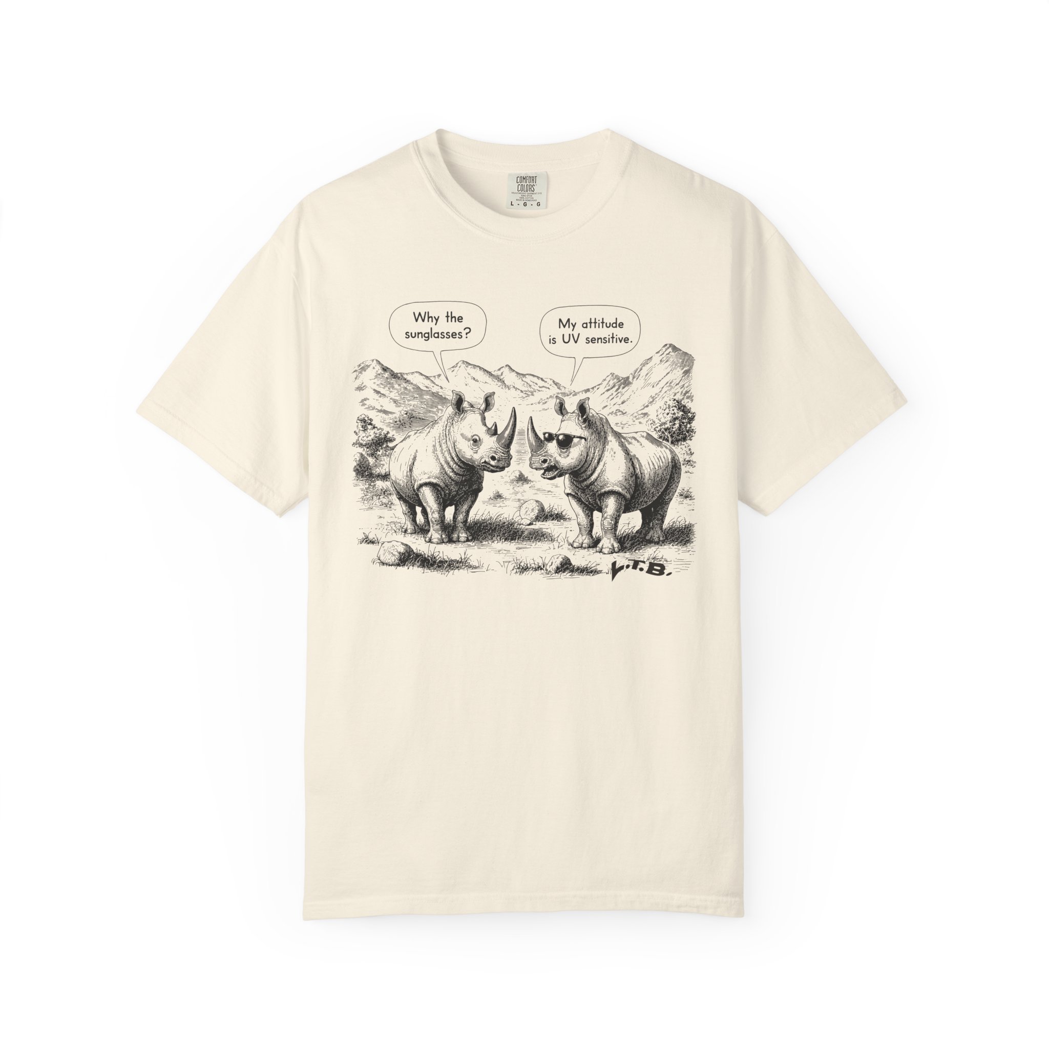 Rhino Attitude T-Shirt | Funny UV Sensitive Sunglasses Animal Streetwear Tee - Image 3