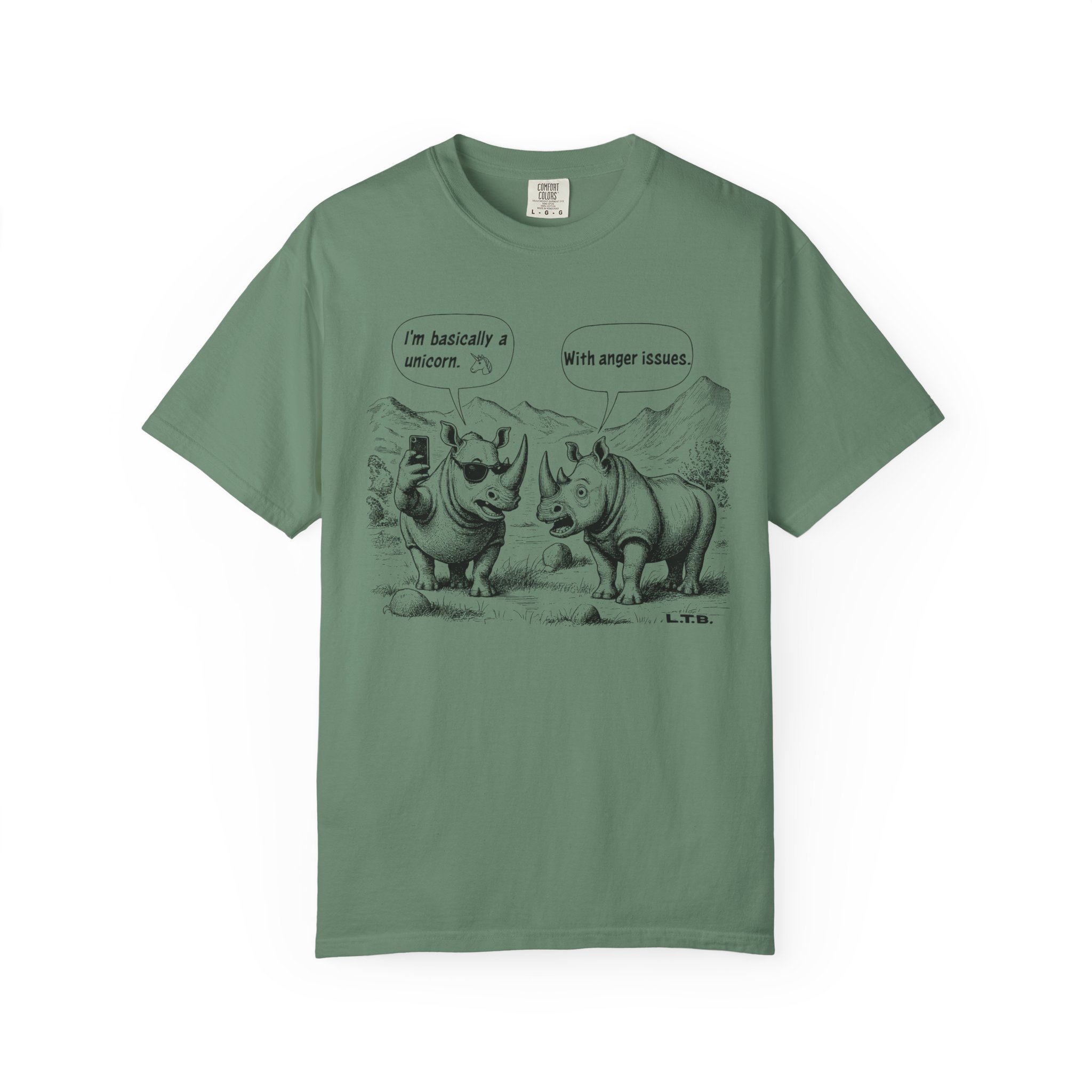 Rhino Cartoon T-Shirt | Funny "I'm basically a unicorn... with anger issues" Animal Humor Streetwear Tee - Image 7