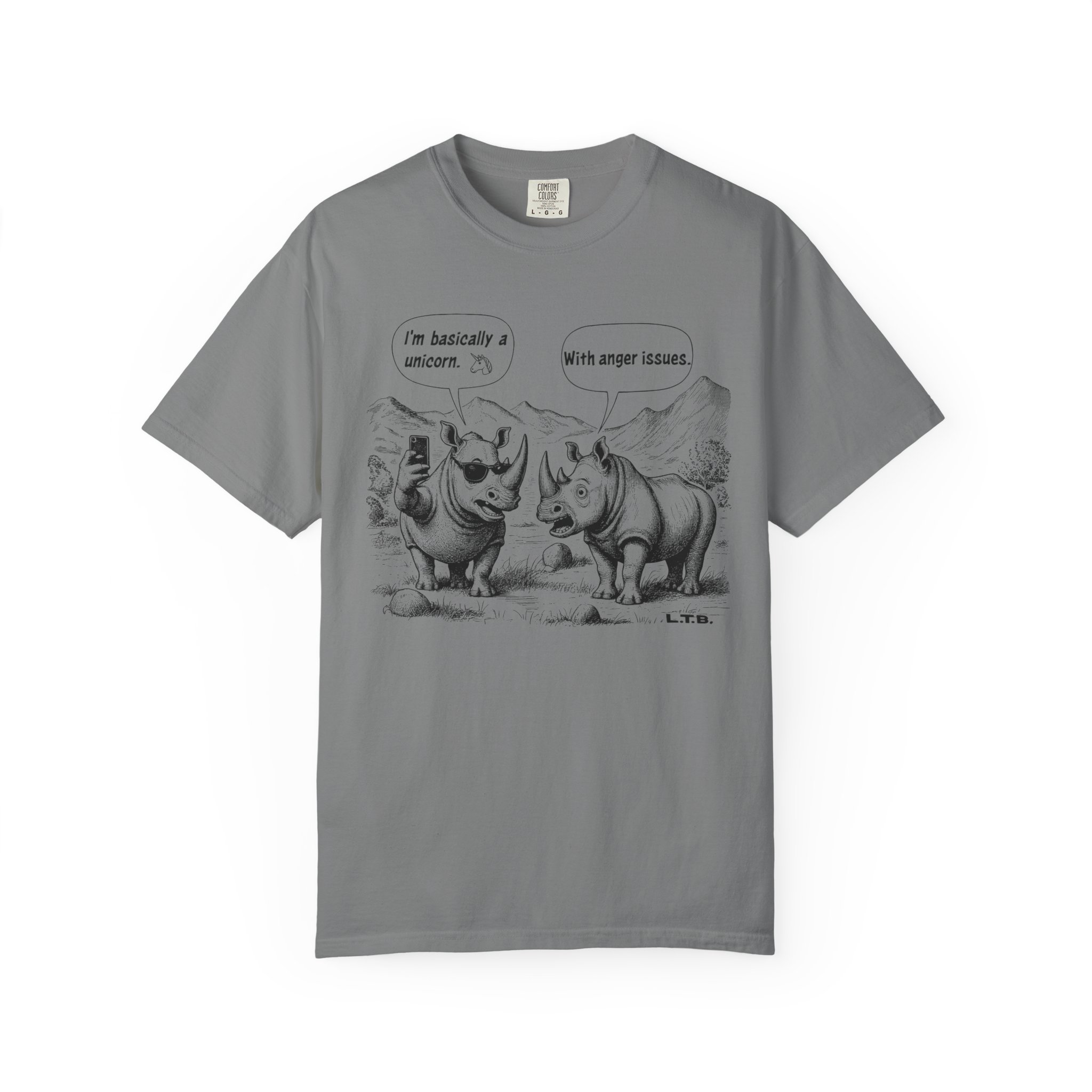 Rhino Cartoon T-Shirt | Funny "I'm basically a unicorn... with anger issues" Animal Humor Streetwear Tee - Image 4