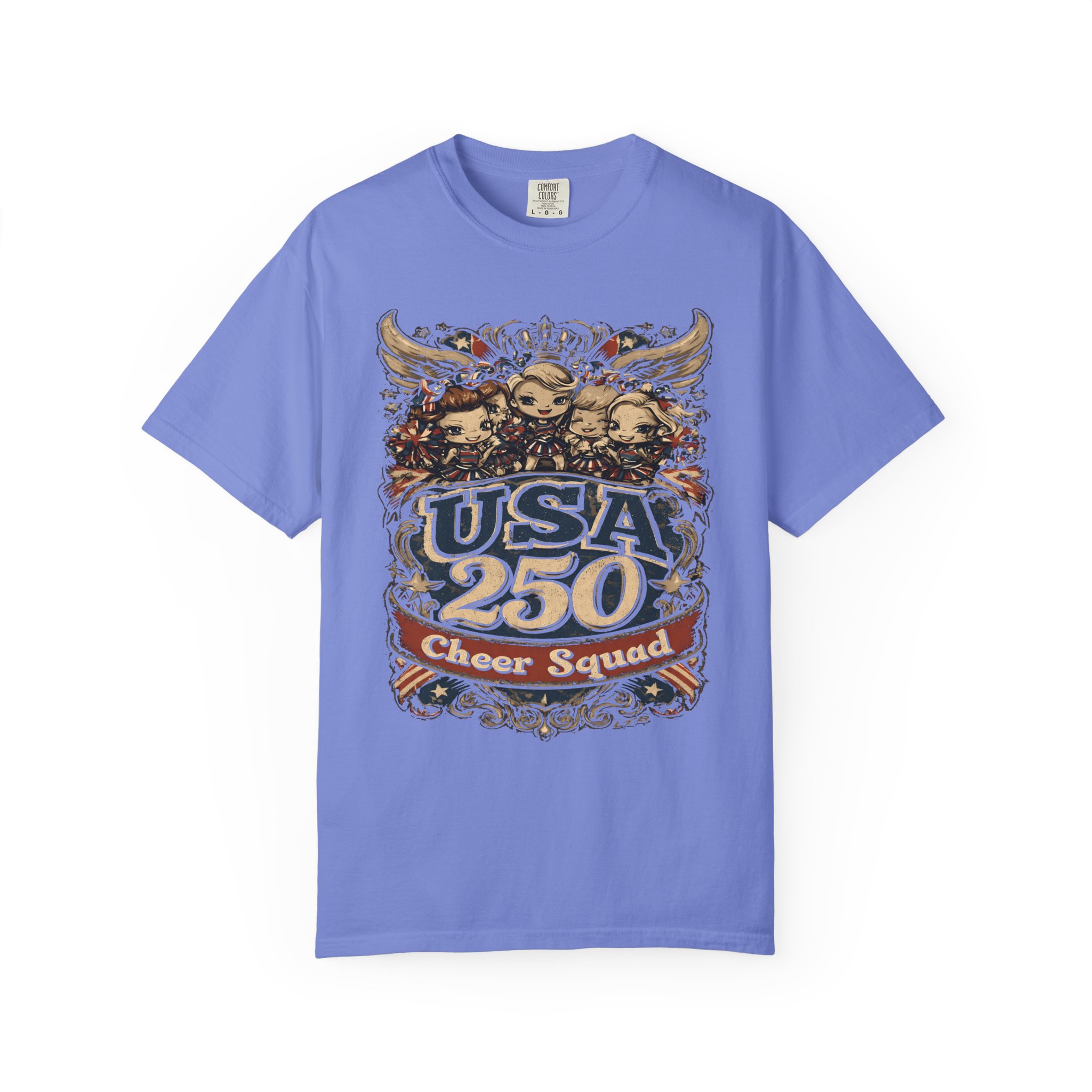 USA 250 Cheer Squad T-Shirt | Patriotic Cheerleader Cartoon Streetwear Tee - Image 6