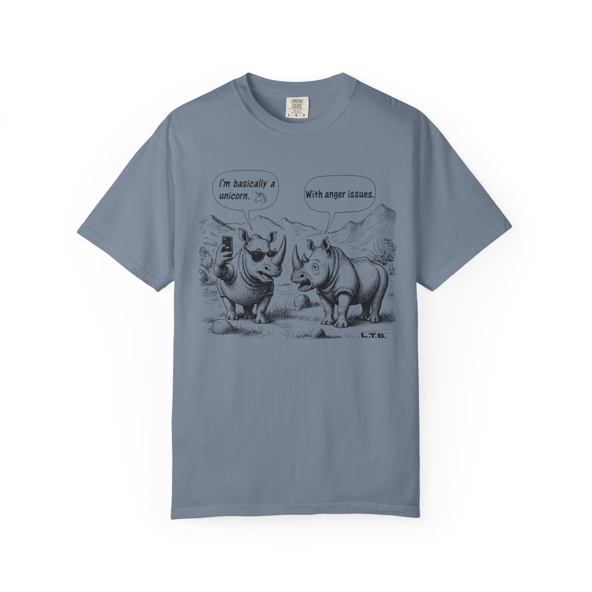 Rhino Cartoon T-Shirt | Funny "I'm basically a unicorn... with anger issues" Animal Humor Streetwear Tee - Image 12