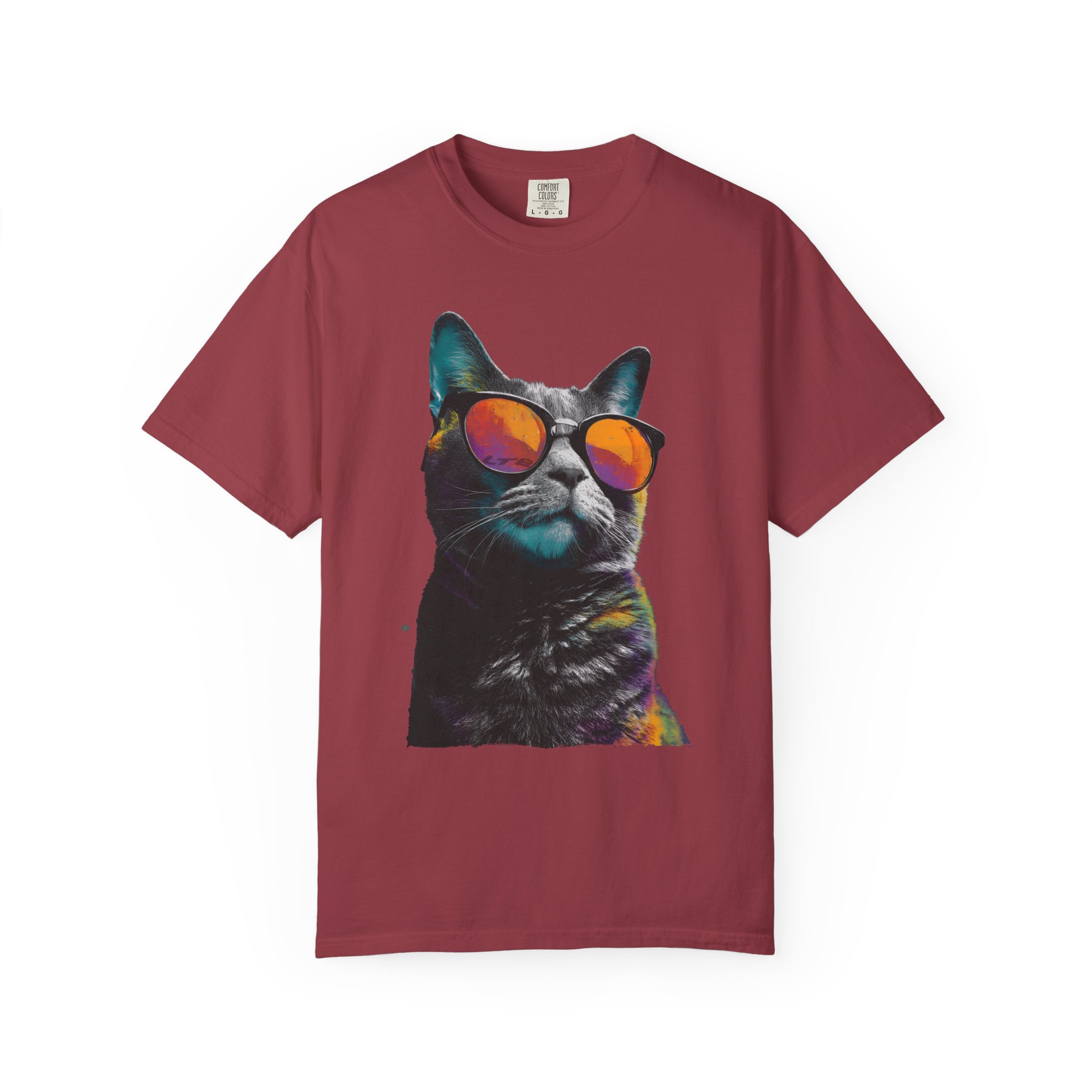 Cool Cat Sunglasses T-Shirt | Colorful Kitty Artistic Streetwear Tee - Image 12