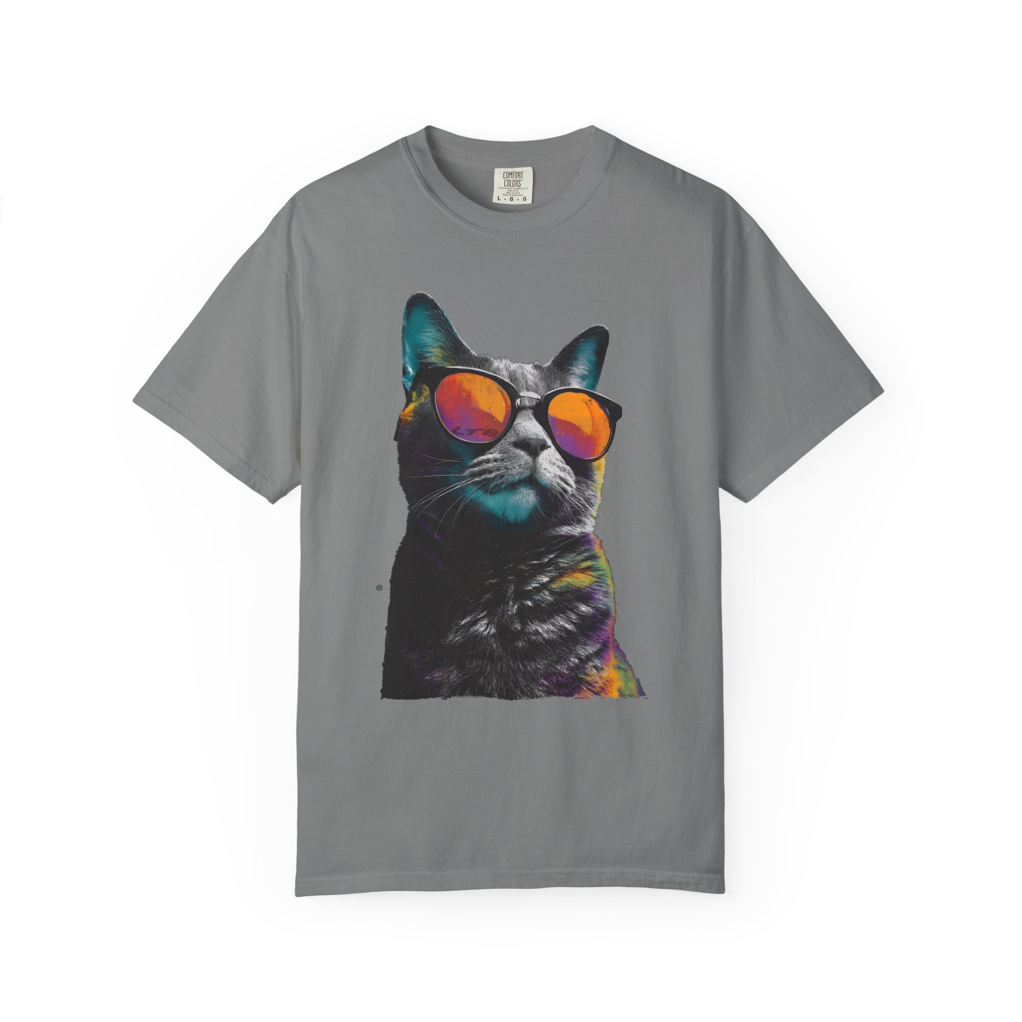 Cool Cat Sunglasses T-Shirt | Colorful Kitty Artistic Streetwear Tee - Image 2