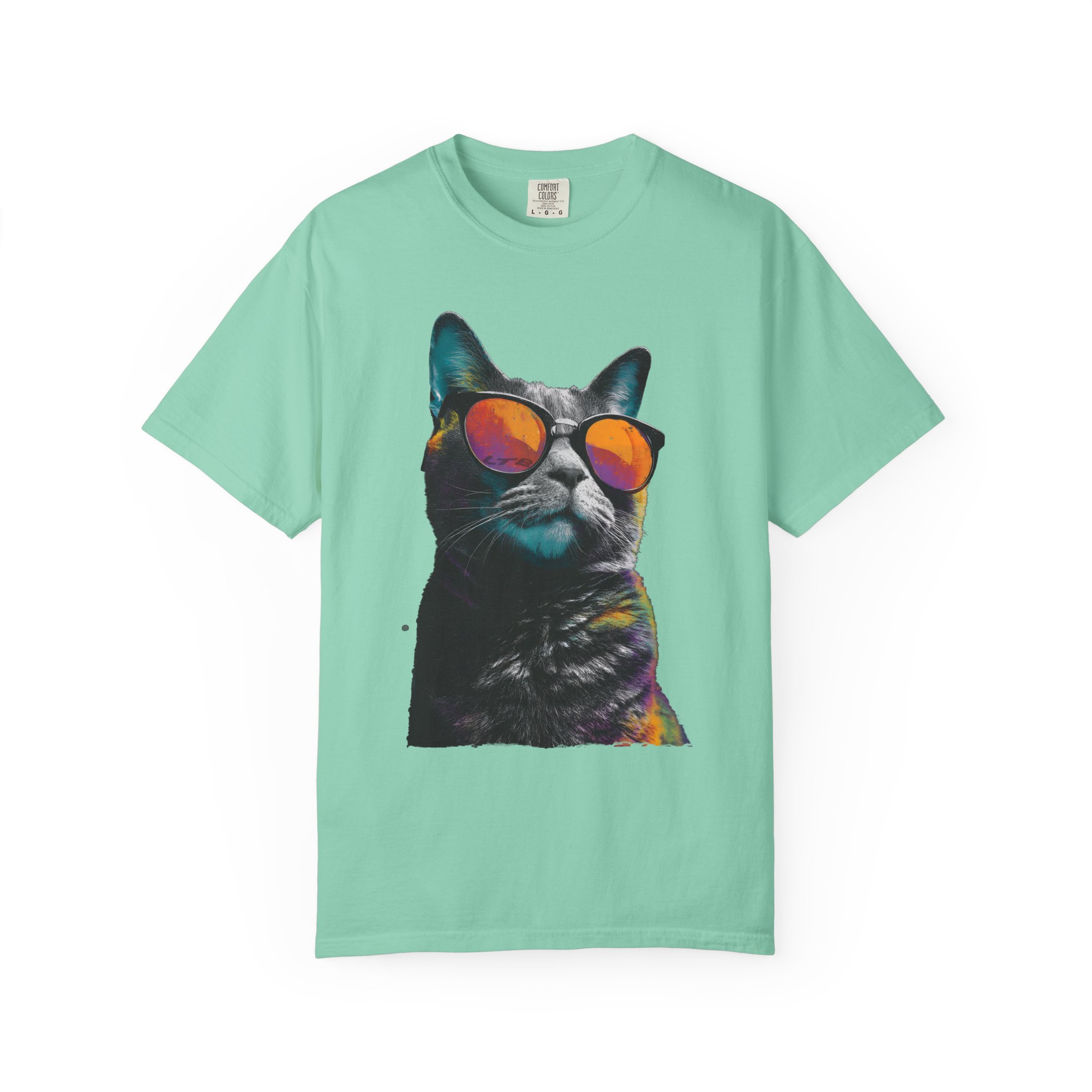 Cool Cat Sunglasses T-Shirt | Colorful Kitty Artistic Streetwear Tee - Image 3