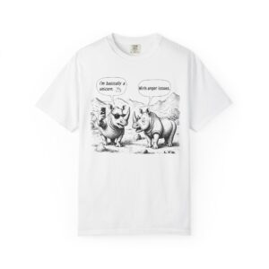 Rhino Cartoon T-Shirt | Funny "I'm basically a unicorn... with anger issues" Animal Humor Streetwear Tee