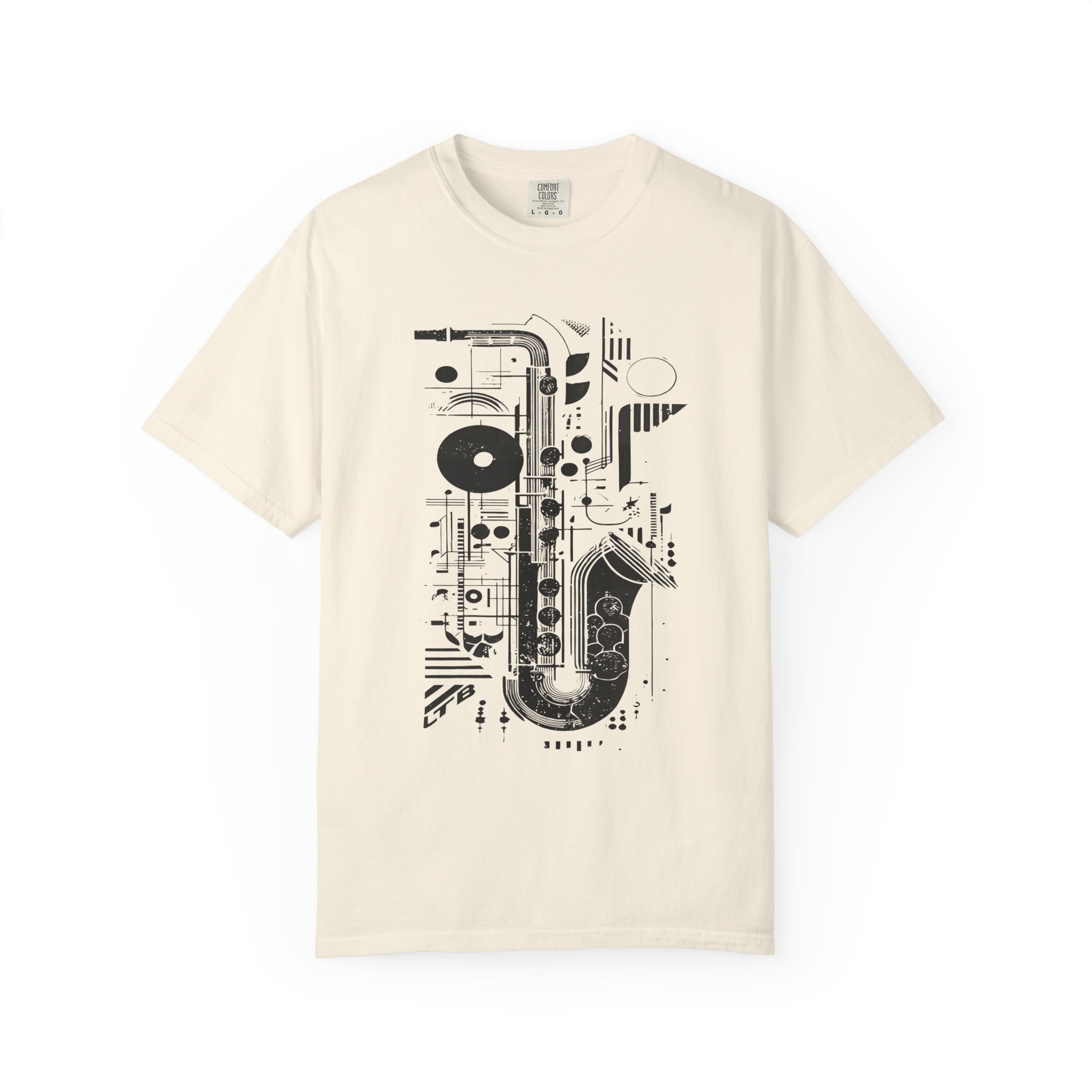 Saxophone Geometric Graphic T-Shirt | Abstract Jazz Instrument Streetwear Tee - Image 4