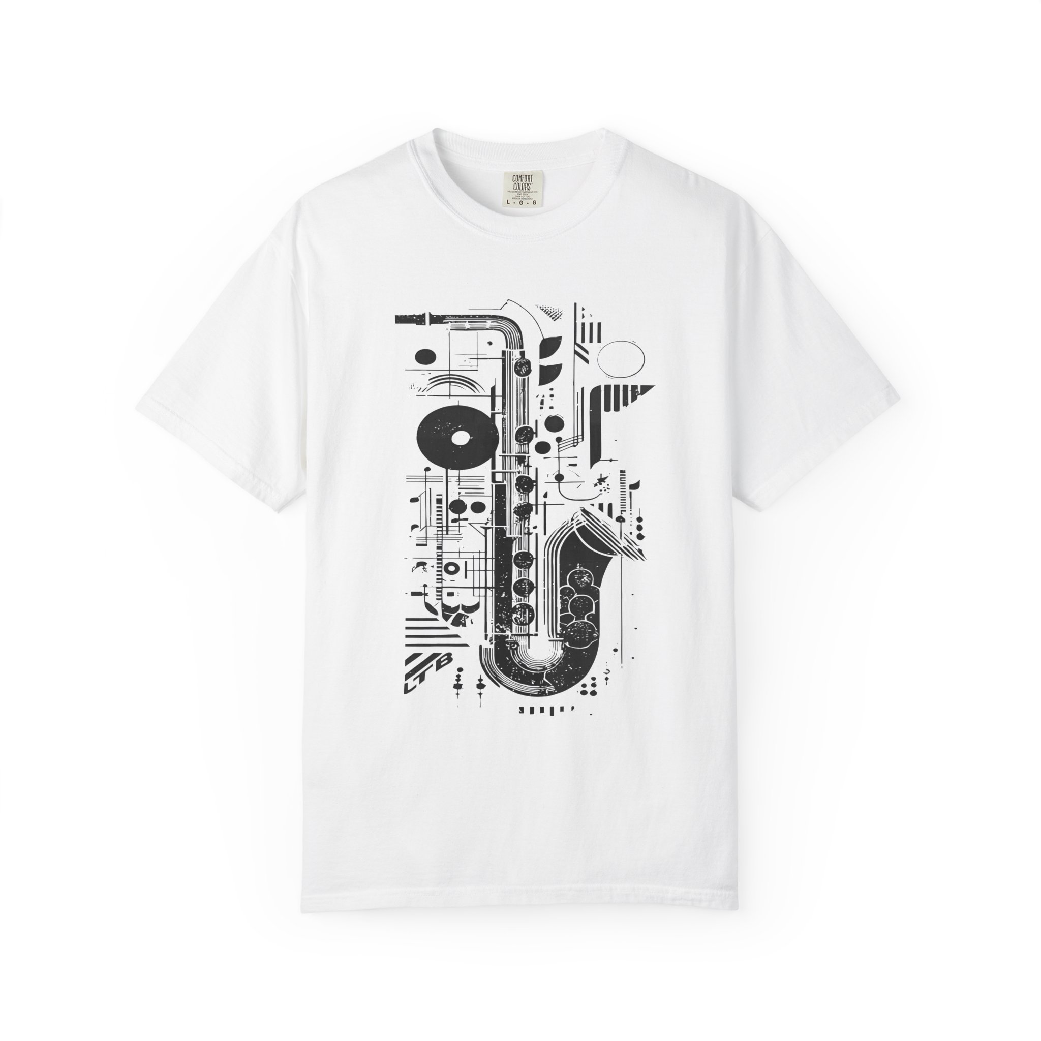 Saxophone Geometric Graphic T-Shirt | Abstract Jazz Instrument Streetwear Tee