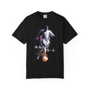 Soccer Goal Graphic T-Shirt | Dynamic Tenacity Football With Japanese Kanji Tee