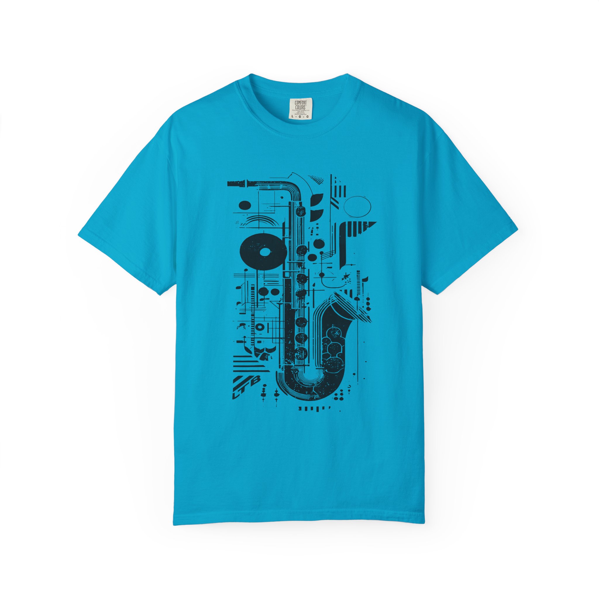 Saxophone Geometric Graphic T-Shirt | Abstract Jazz Instrument Streetwear Tee - Image 10