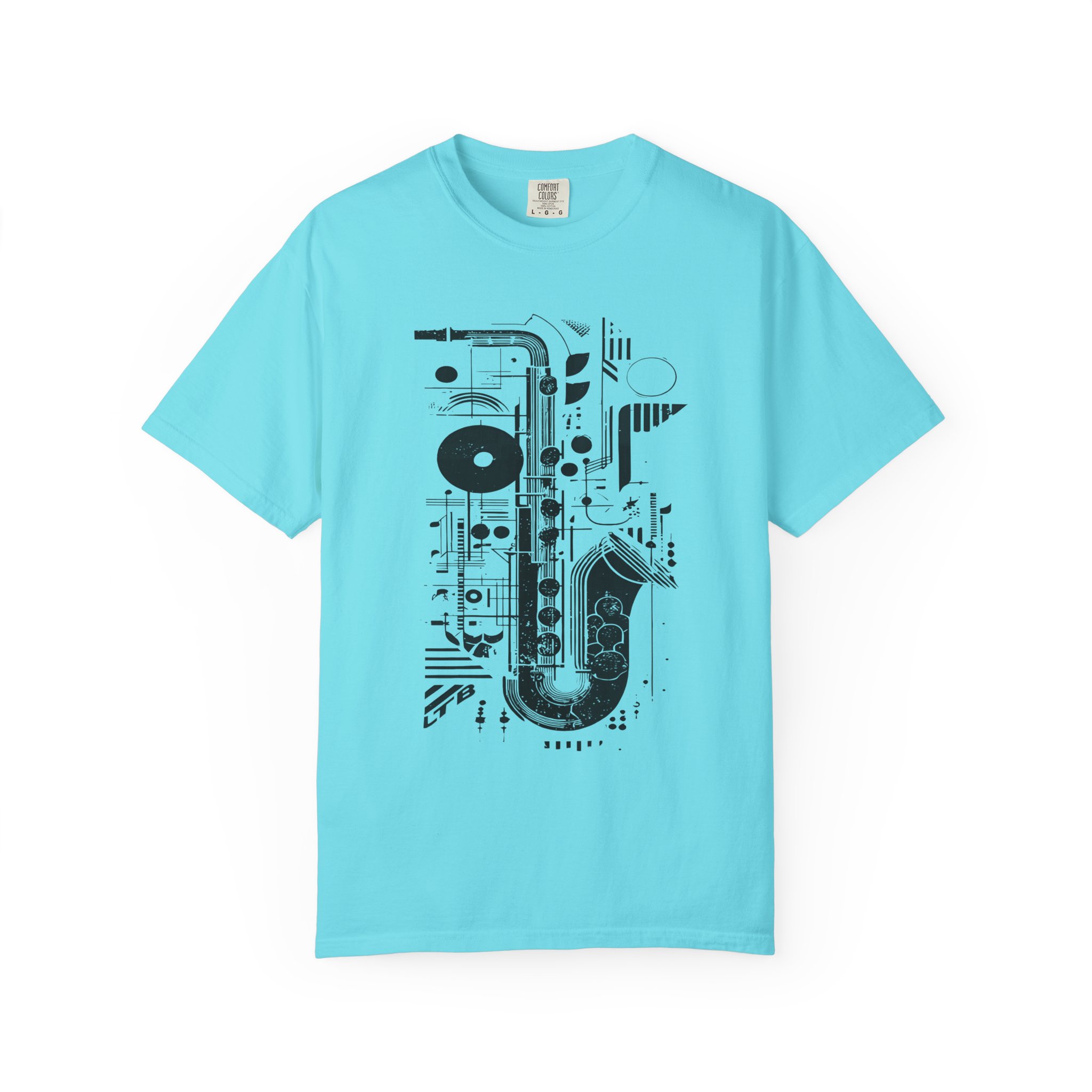 Saxophone Geometric Graphic T-Shirt | Abstract Jazz Instrument Streetwear Tee - Image 9