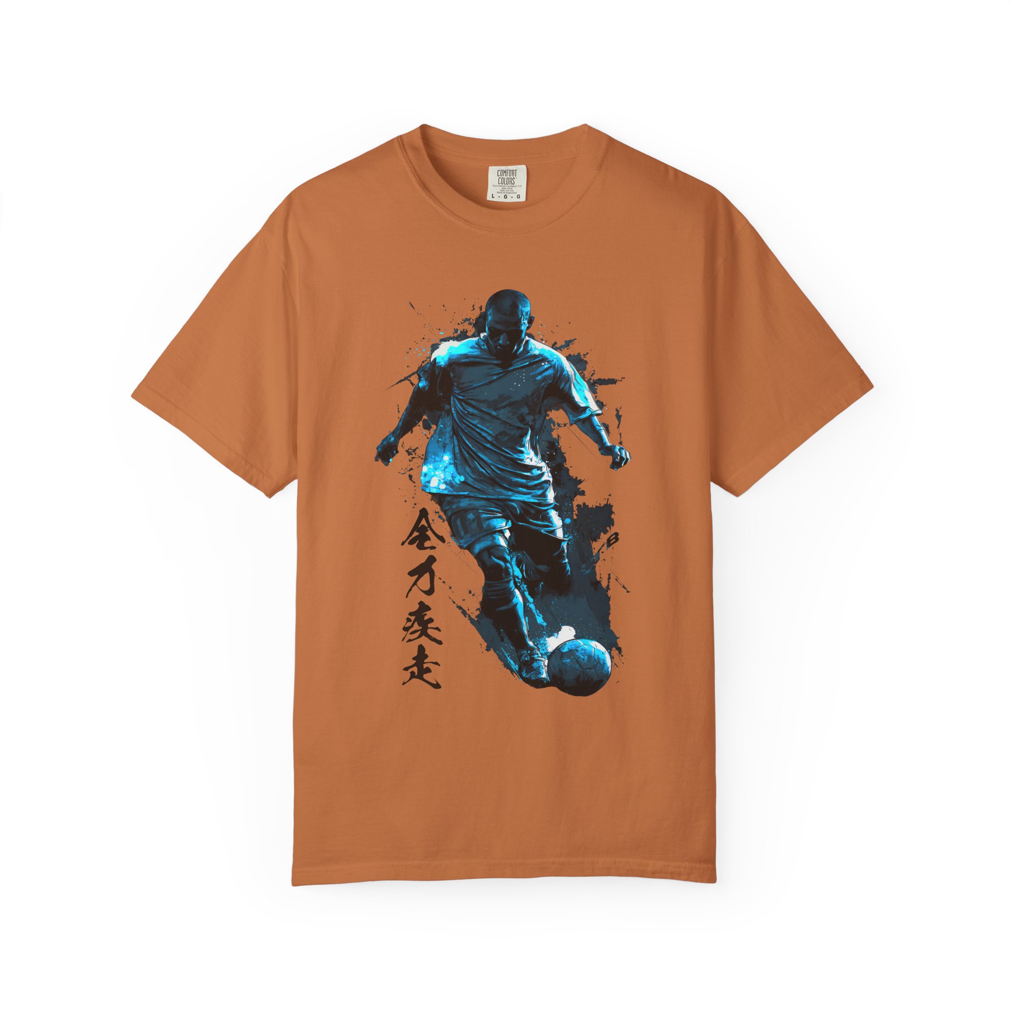 Soccer Goal Graphic T-Shirt | Dynamic Speed Football With Japanese Kanji Tee - Image 4