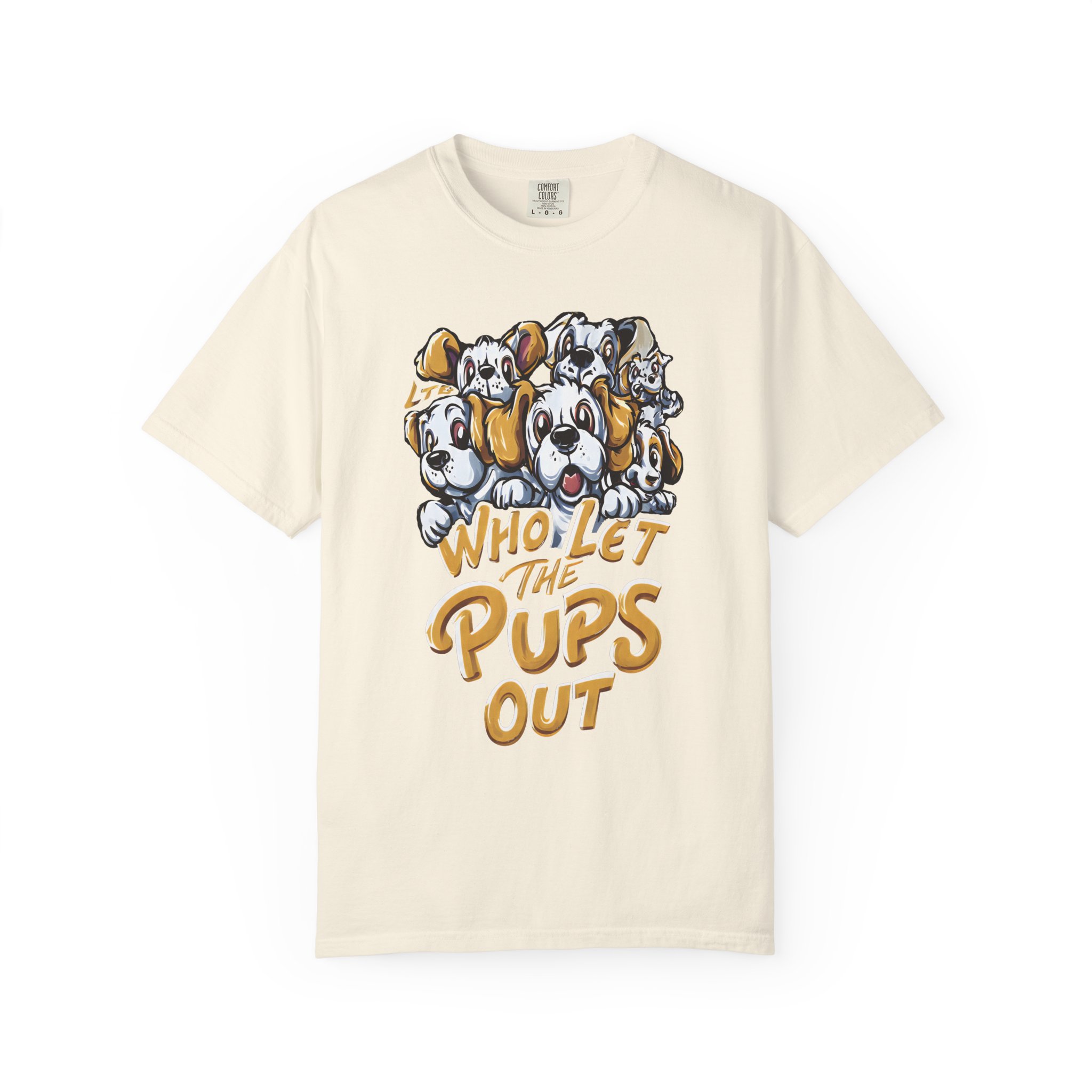 Who Let the Pups Out T-Shirt | Cute Cartoon Puppy Lineup Fun Streetwear Tee - Image 4