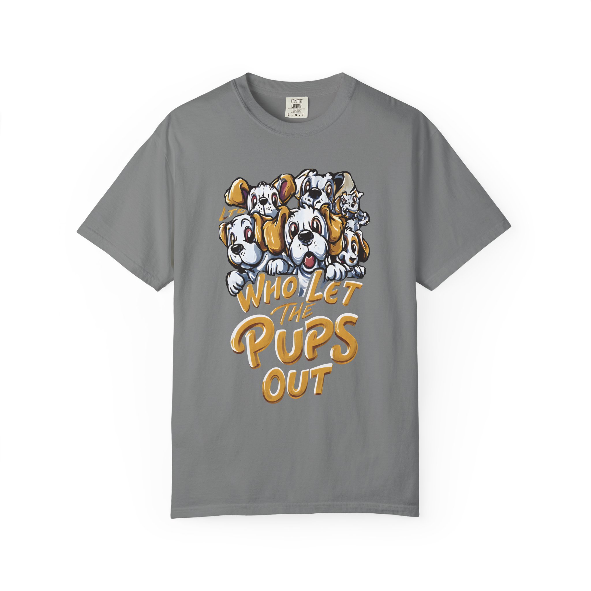 Who Let the Pups Out T-Shirt | Cute Cartoon Puppy Lineup Fun Streetwear Tee - Image 5