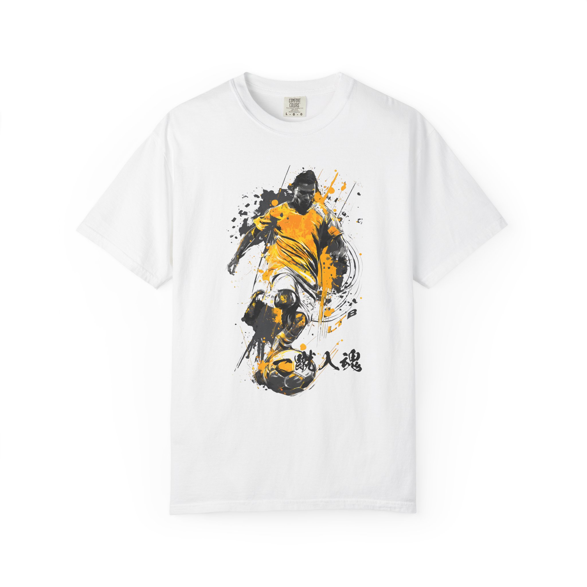 Soccer Goal Graphic T-Shirt | Dynamic Intensity Football With Japanese Kanji Tee