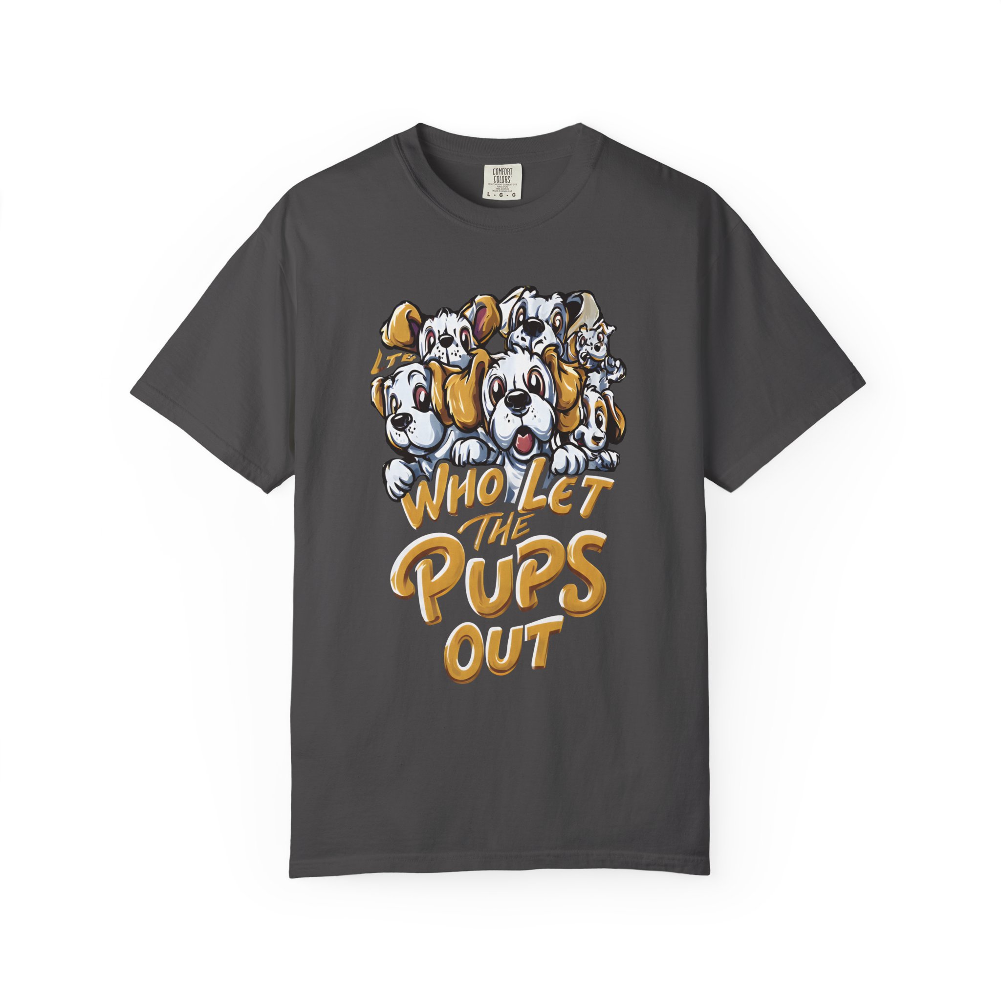 Who Let the Pups Out T-Shirt | Cute Cartoon Puppy Lineup Fun Streetwear Tee - Image 9